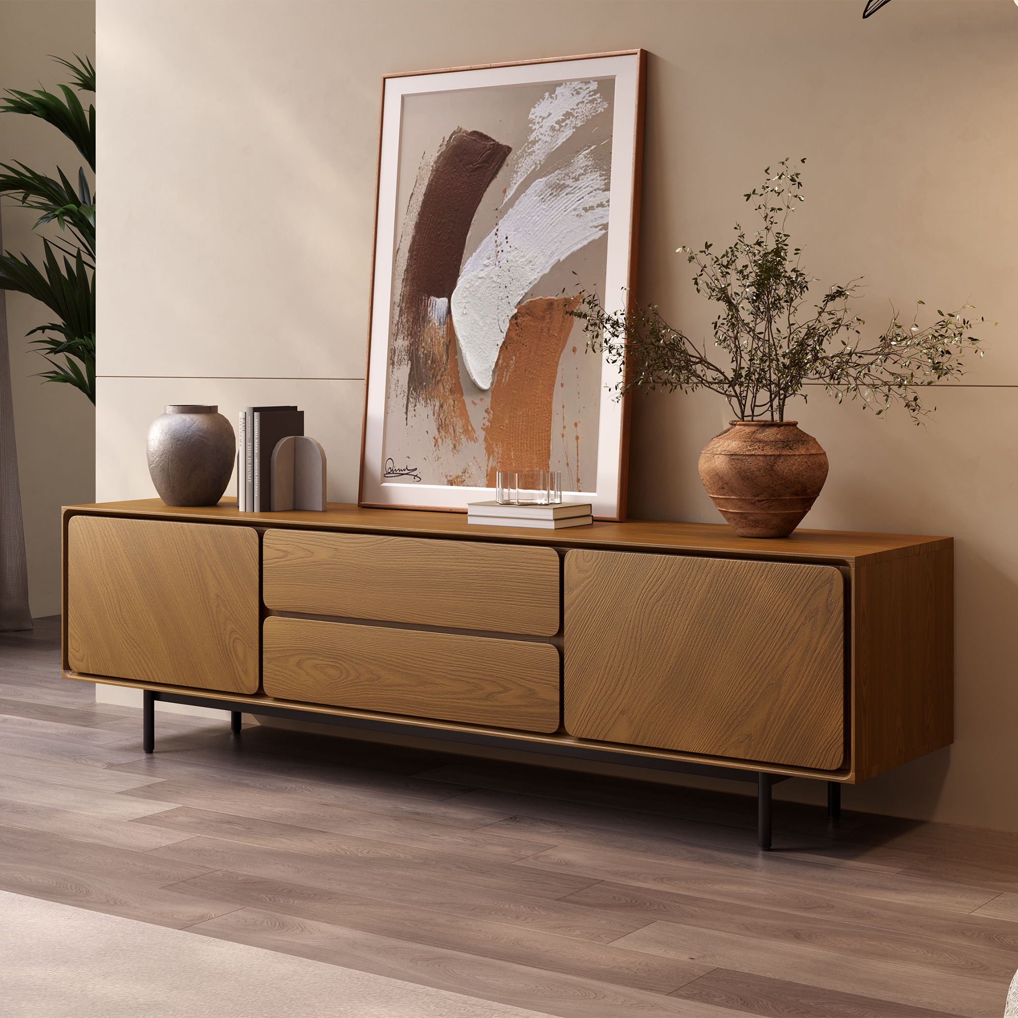 with Drawers Walnut Color MDF TV Stands