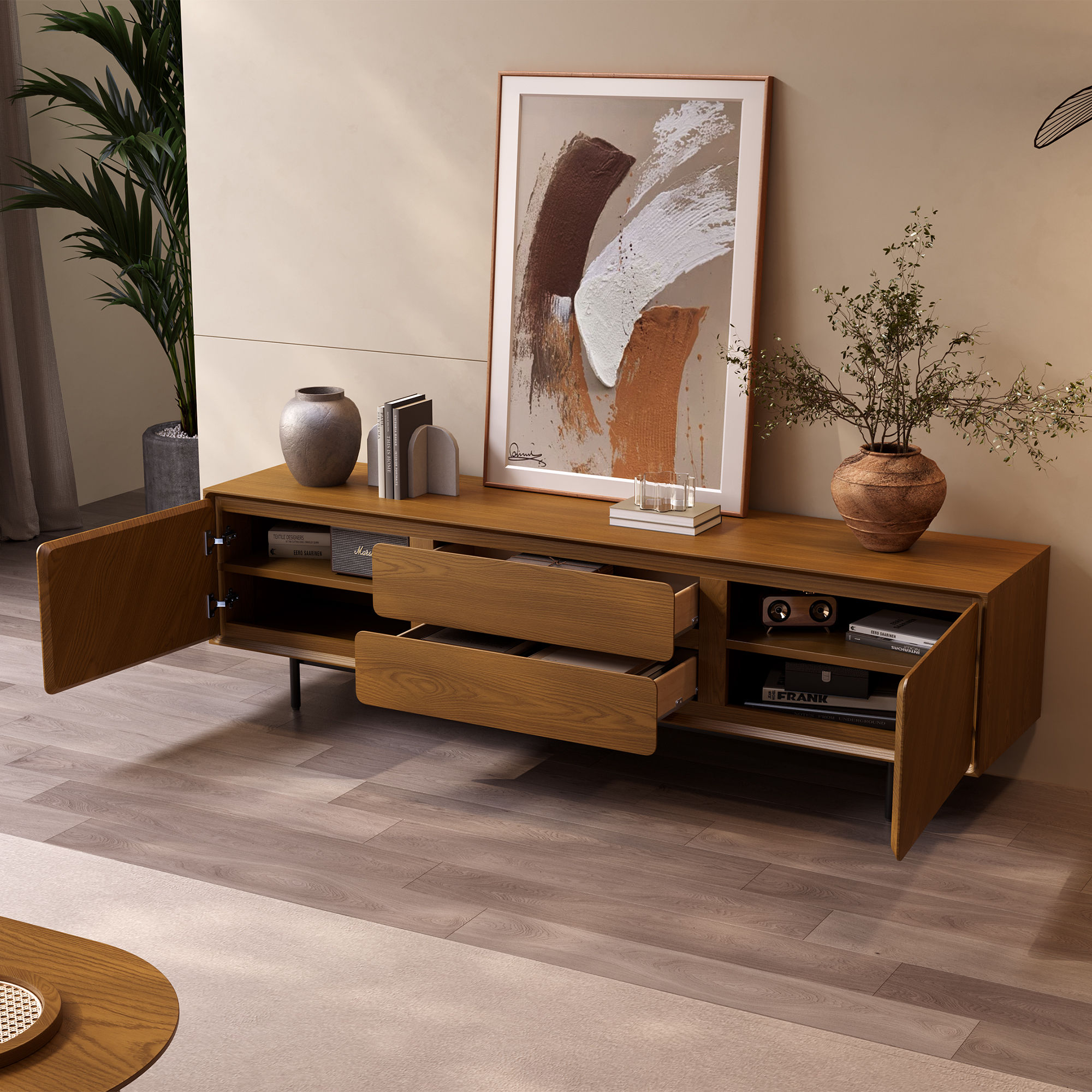 with Drawers Walnut Color MDF TV Stands