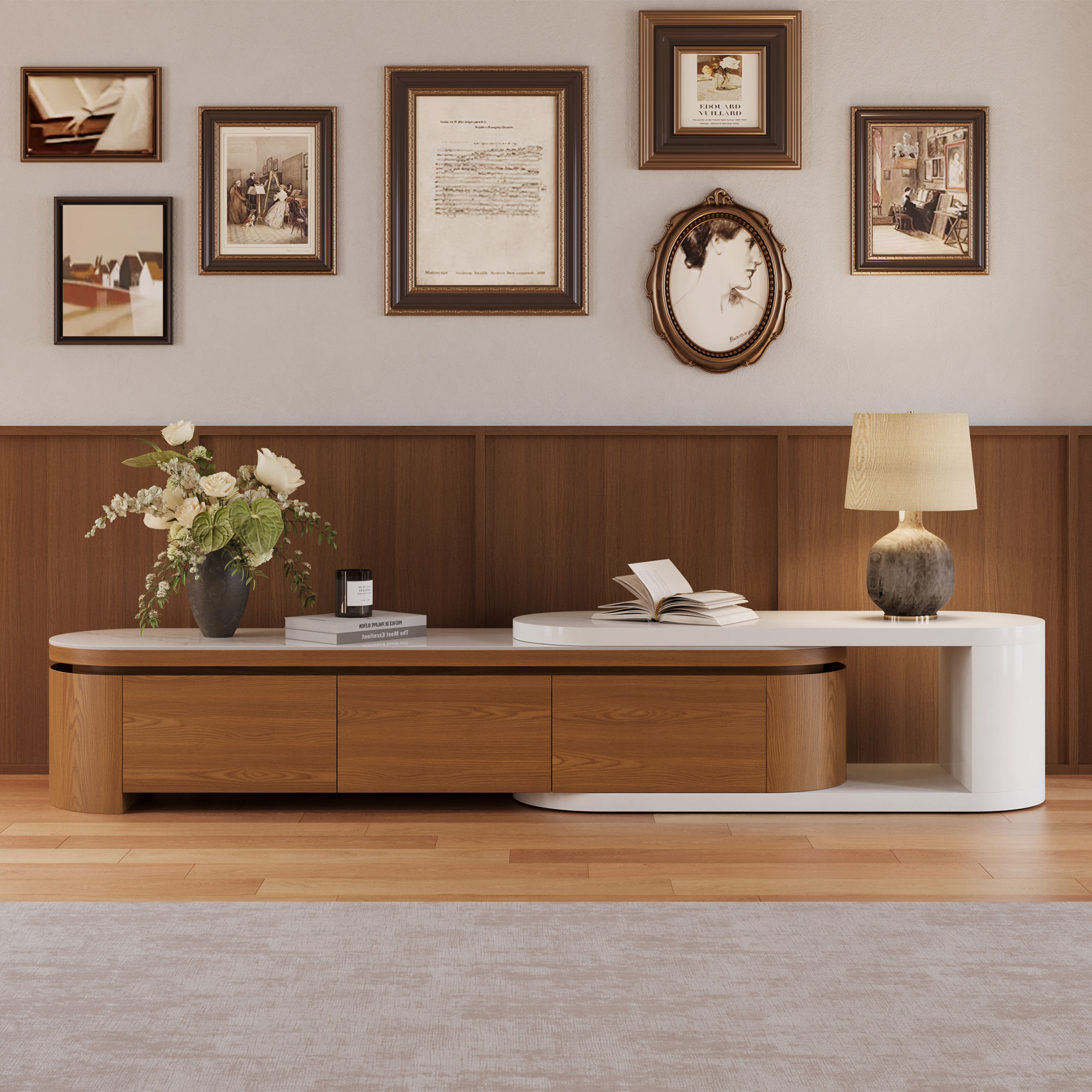 On the Ground Dark Wood & White MDF TV Stands