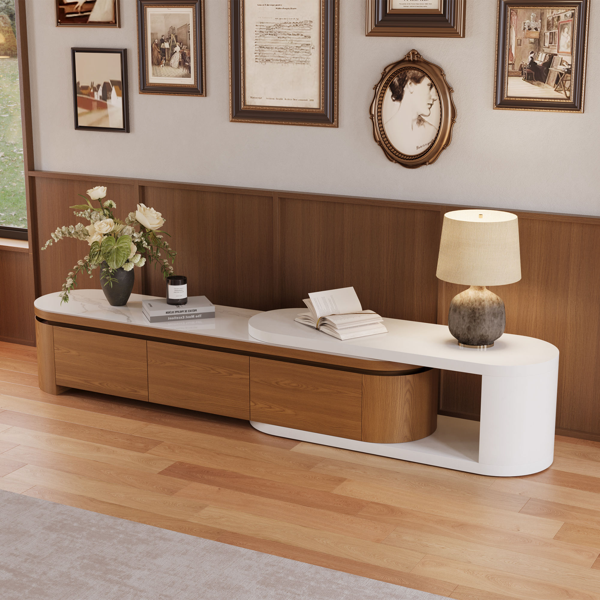 Mid Century Modern Dark Wood & White MDF TV Stands