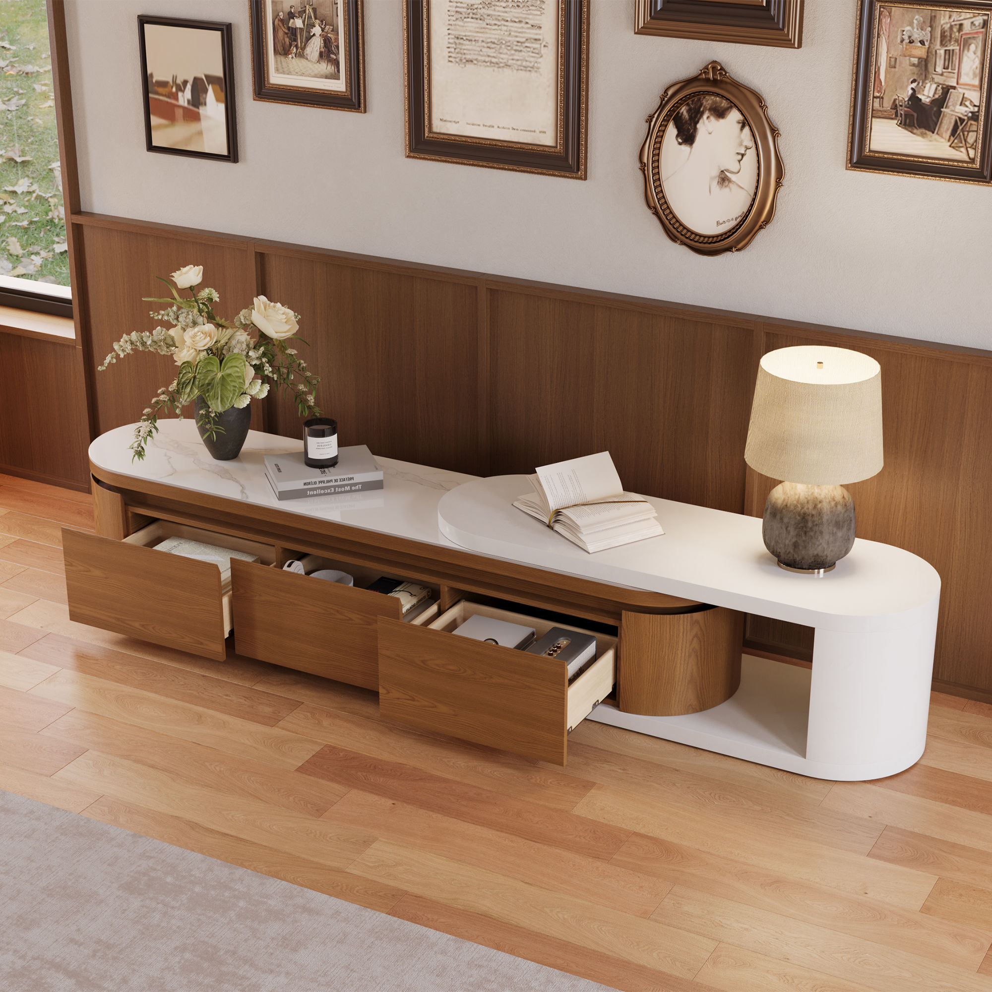 Wood Dark Wood & White MDF TV Stands