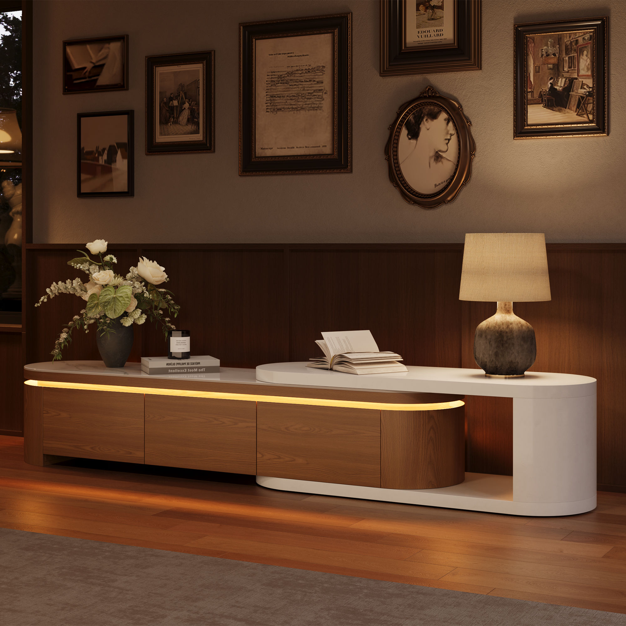 Extendable Dark Wood & White MDF TV Stands