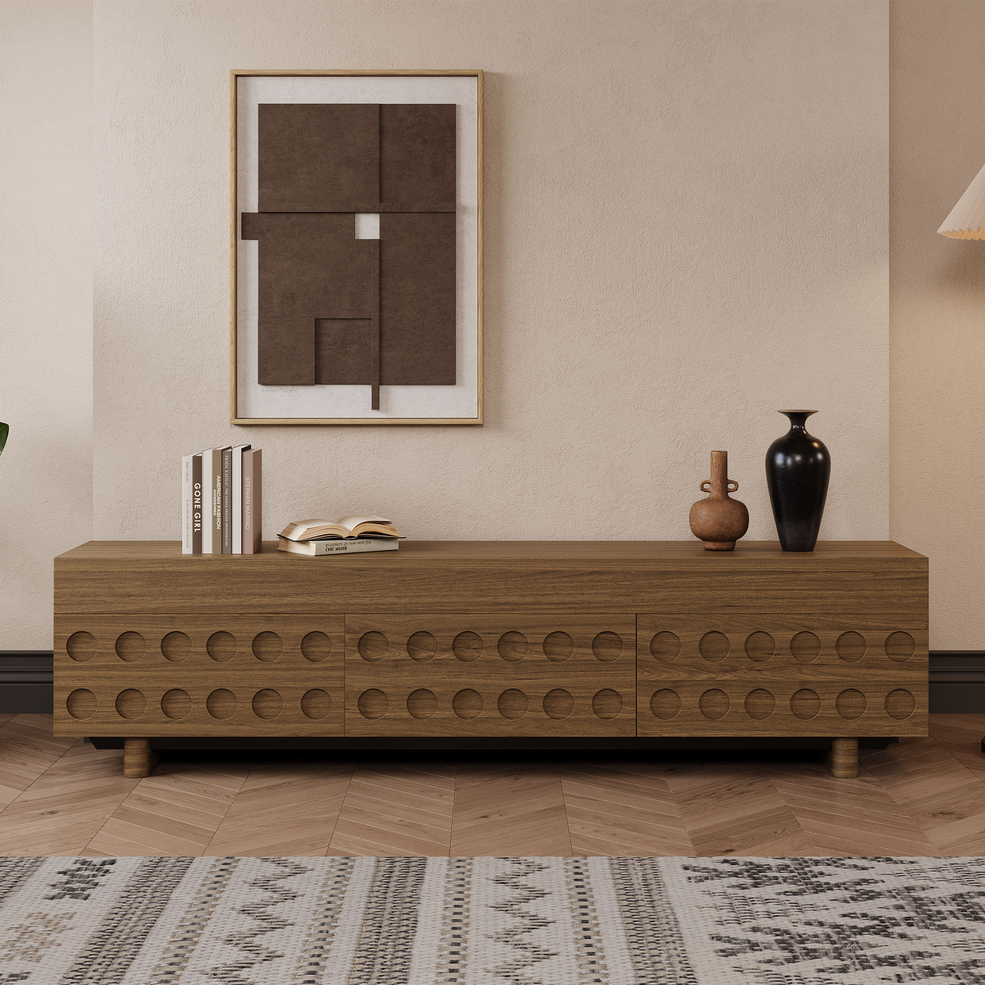 Wood Leg Walnut Color MDF TV Stands