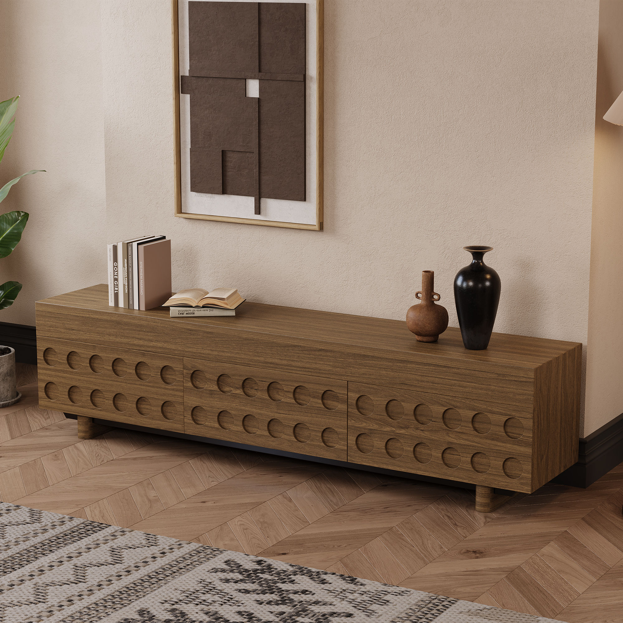 Floor TV Stand Walnut Color MDF TV Stands