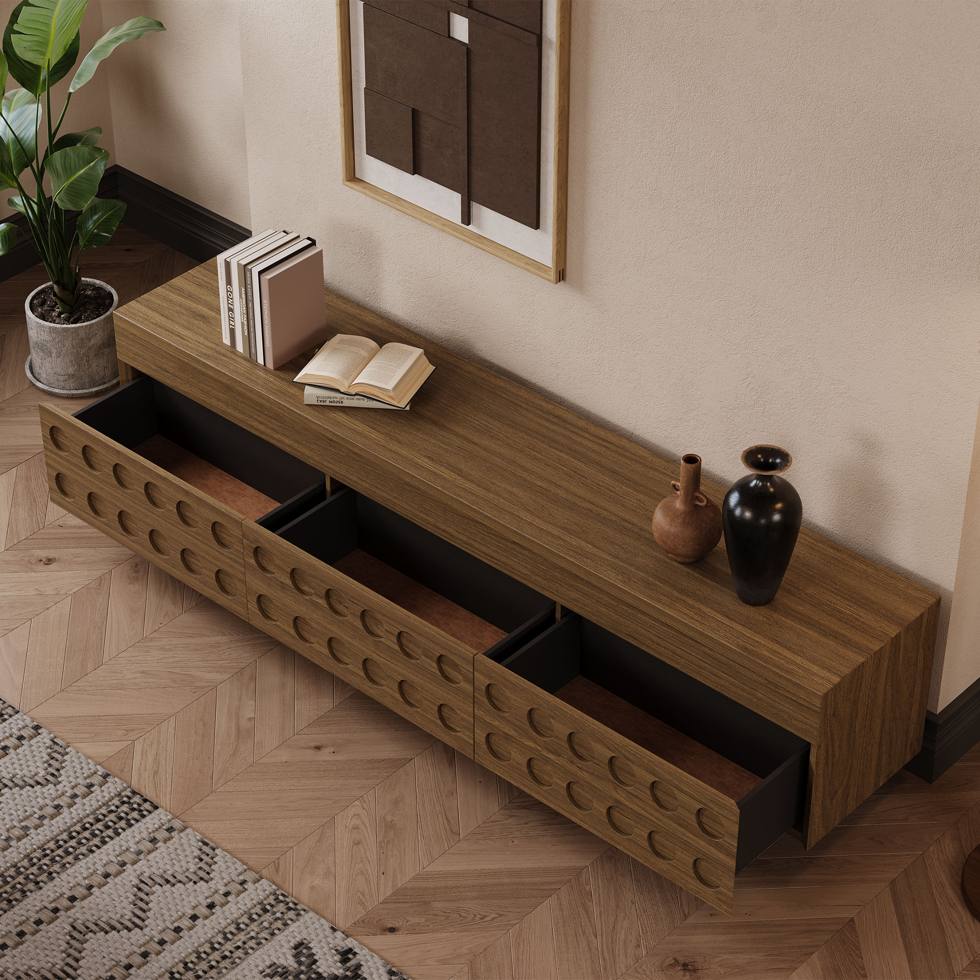 Partly Assemble Walnut Color MDF TV Stands