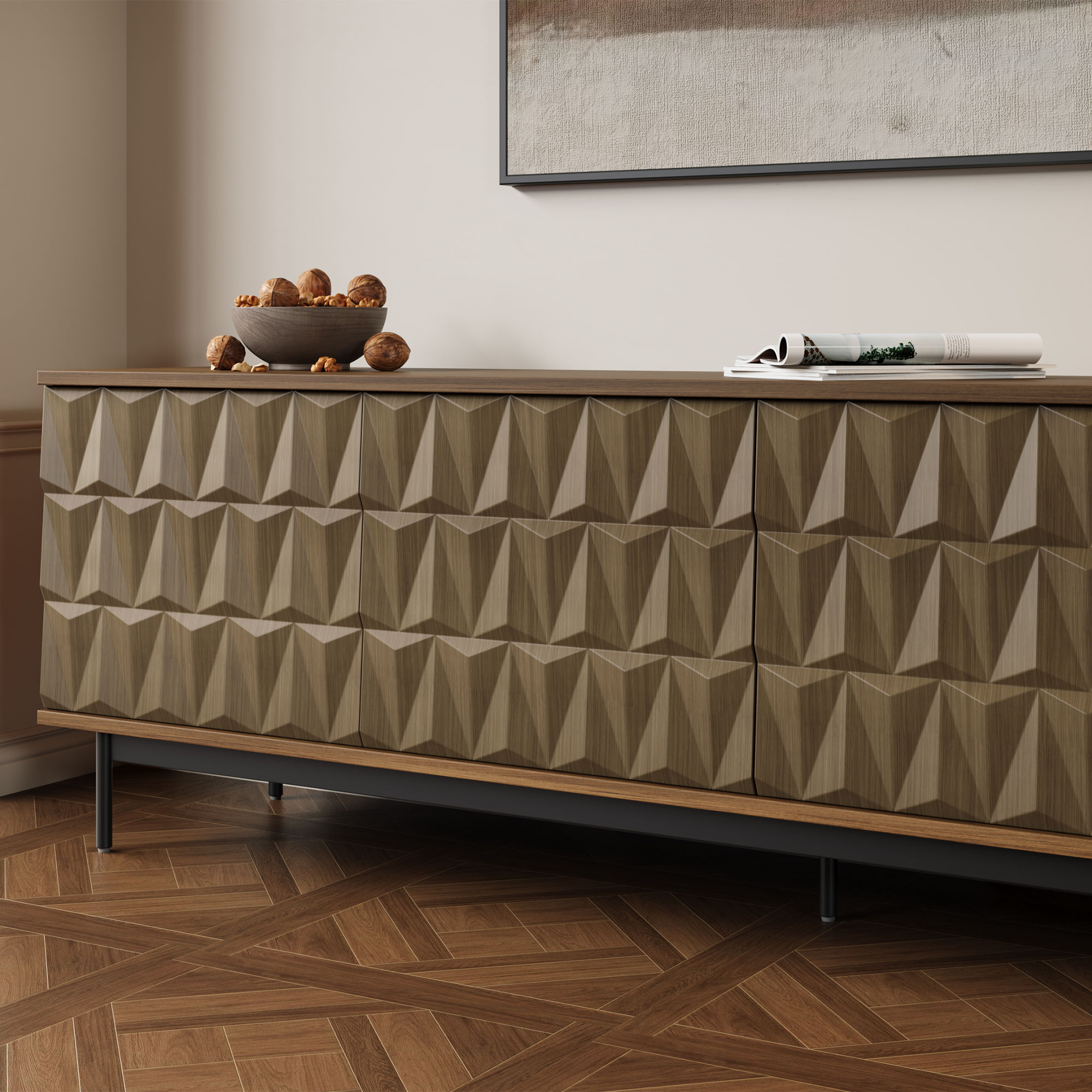 with Drawers Walnut Color MDF TV Stands