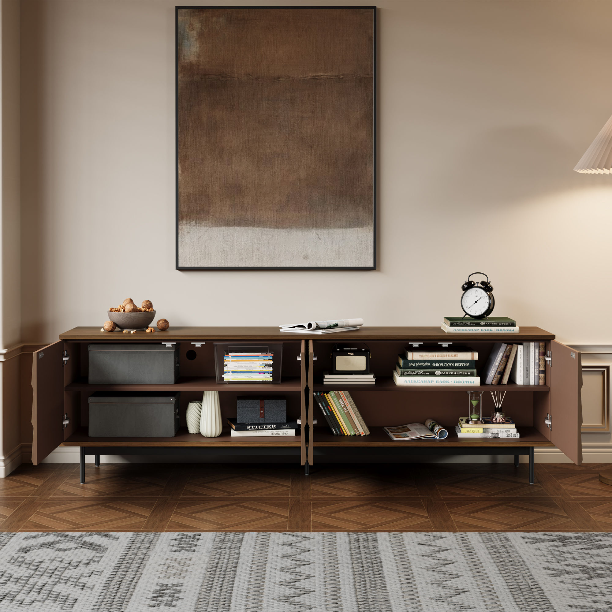 Metal Leg Walnut Color MDF TV Stands