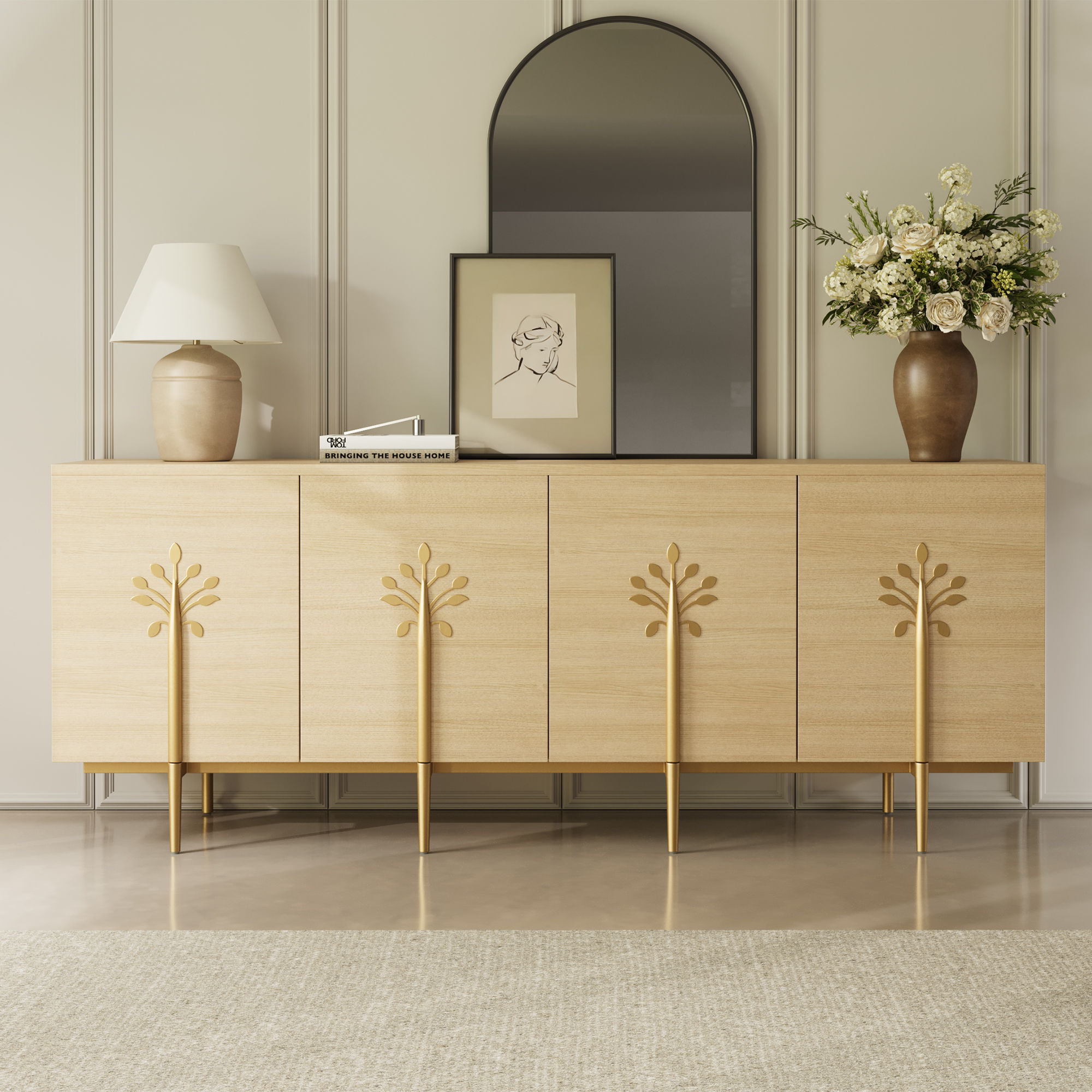 with Cabinets Wood color MDF TV Stands