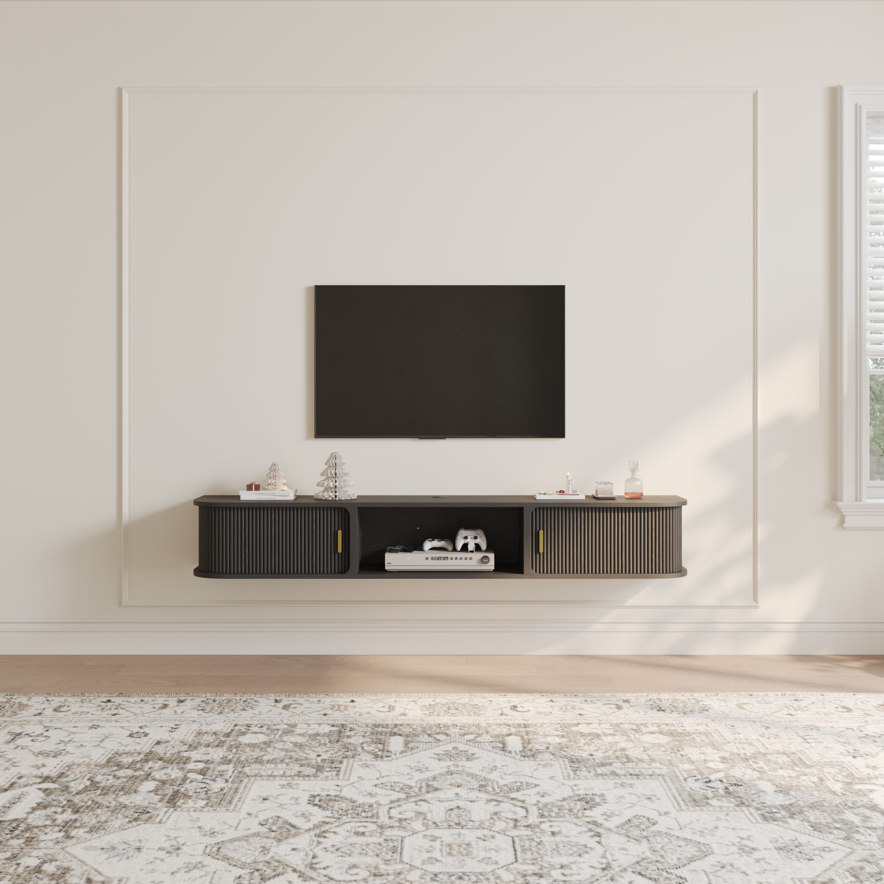 with Cabinets Black Plywood TV Stands