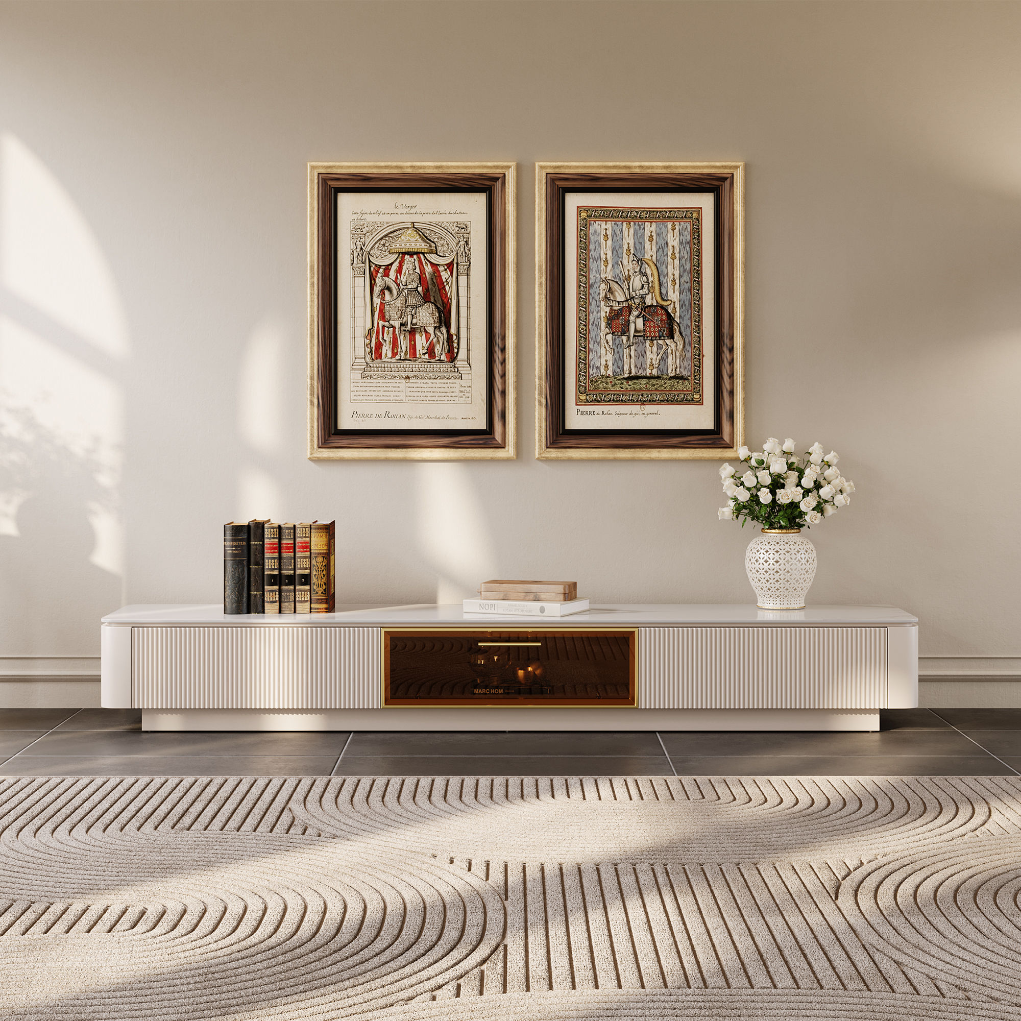 Floating Beige Glossy Sintered Stone TV Stands