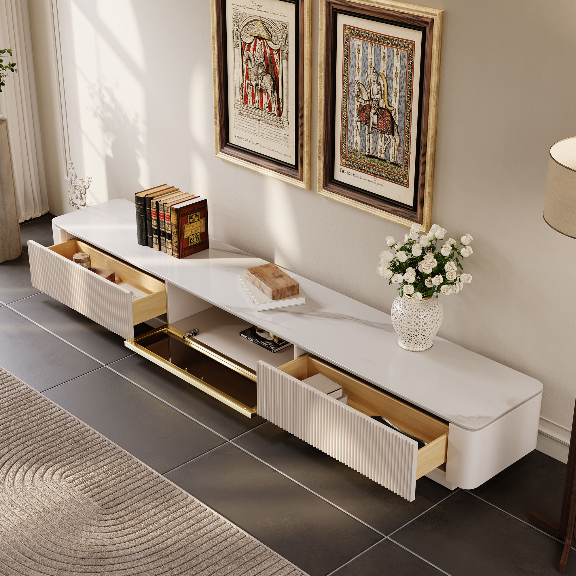 Modern Beige Glossy Sintered Stone TV Stands