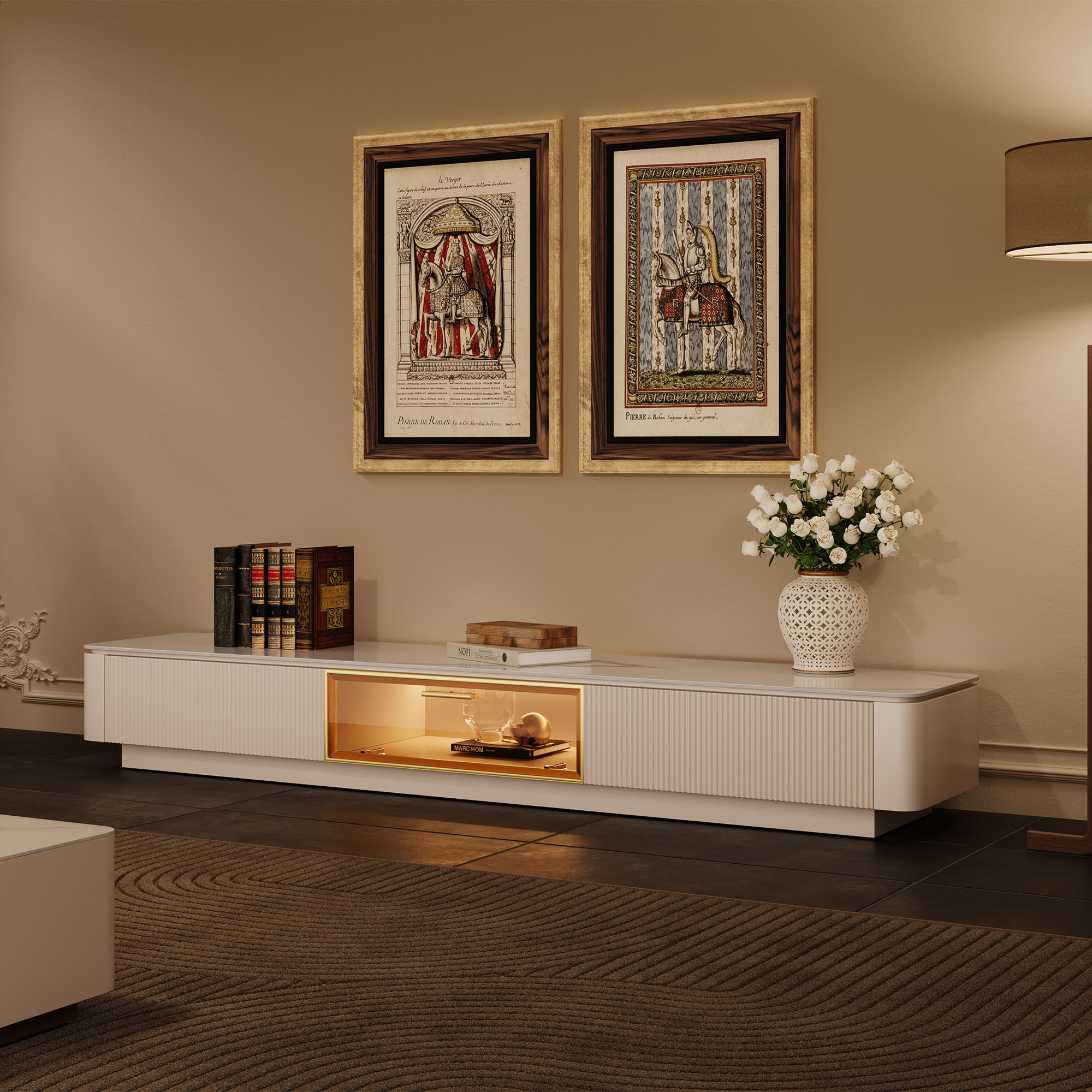 Modern Beige Glossy Sintered Stone TV Stands