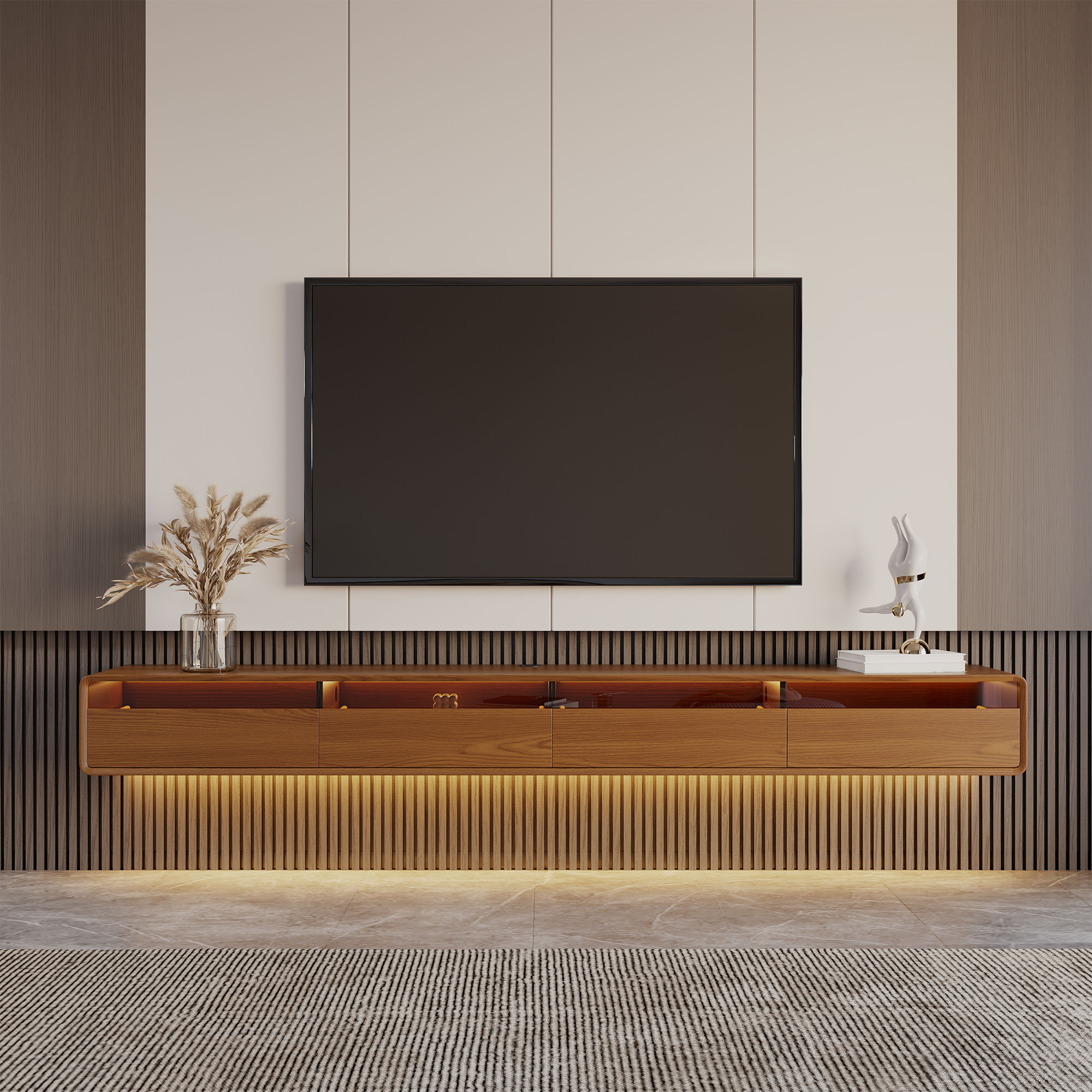 with Cabinets Walnut Color MDF TV Stands