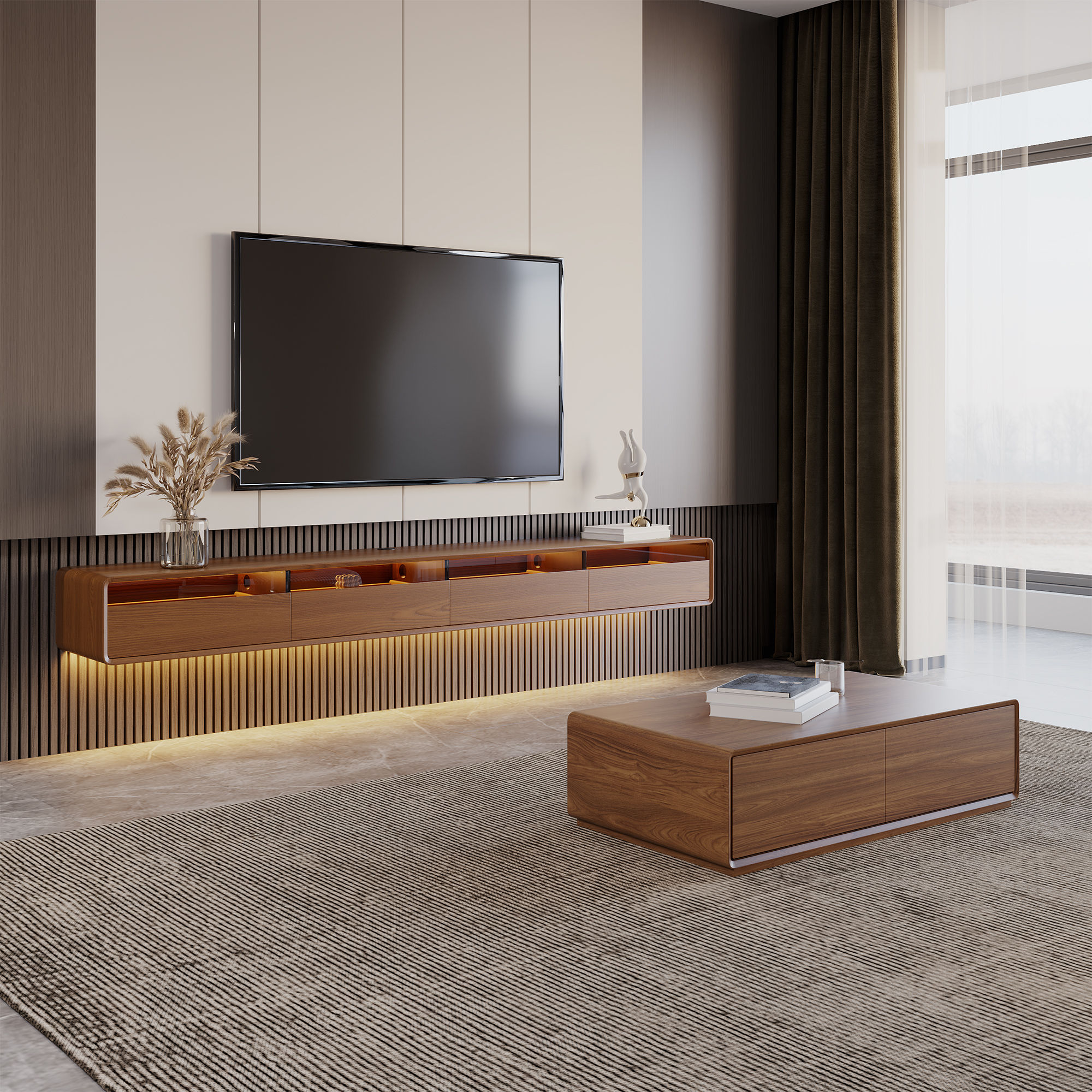 with Light Walnut Color MDF TV Stands