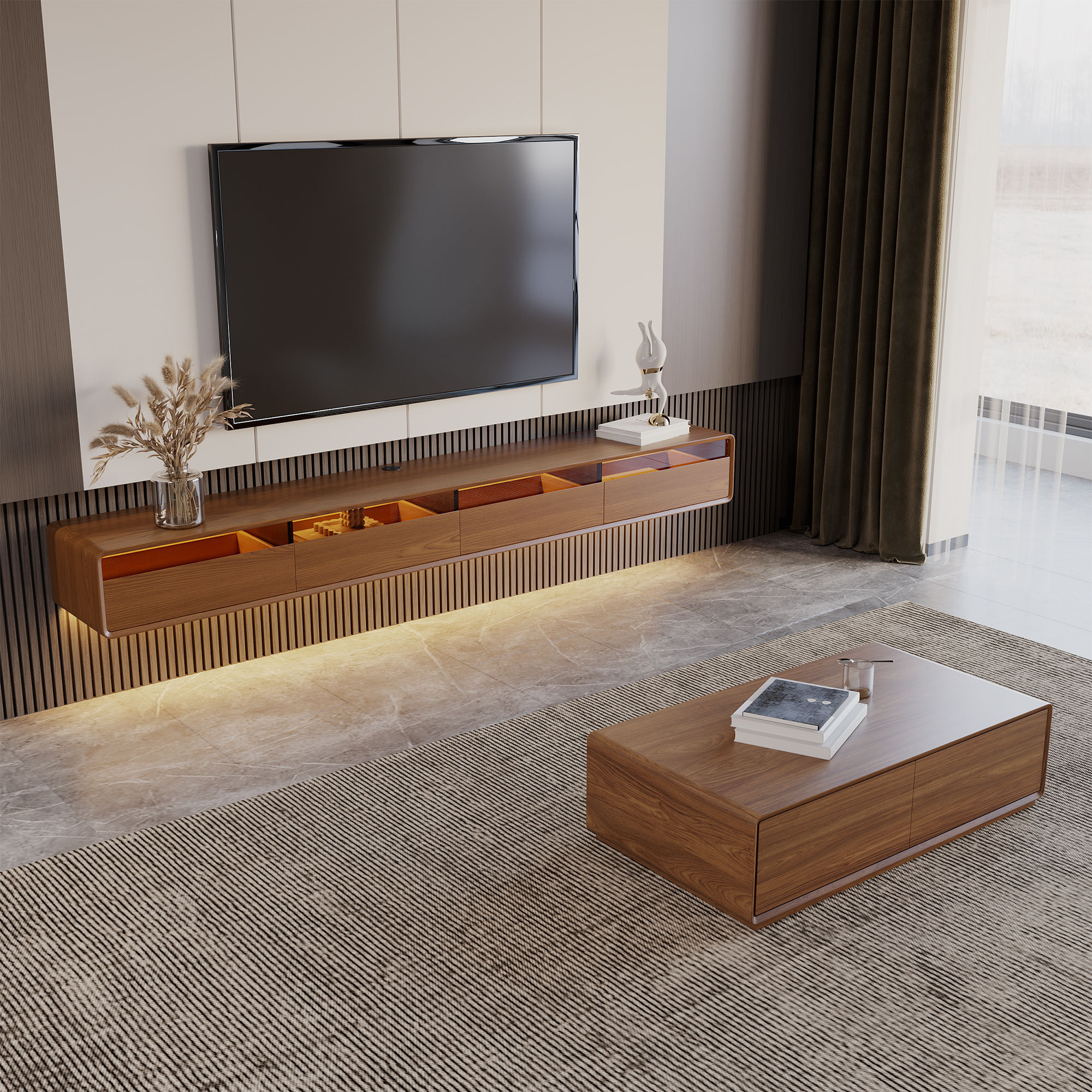 with Light Walnut Color MDF TV Stands