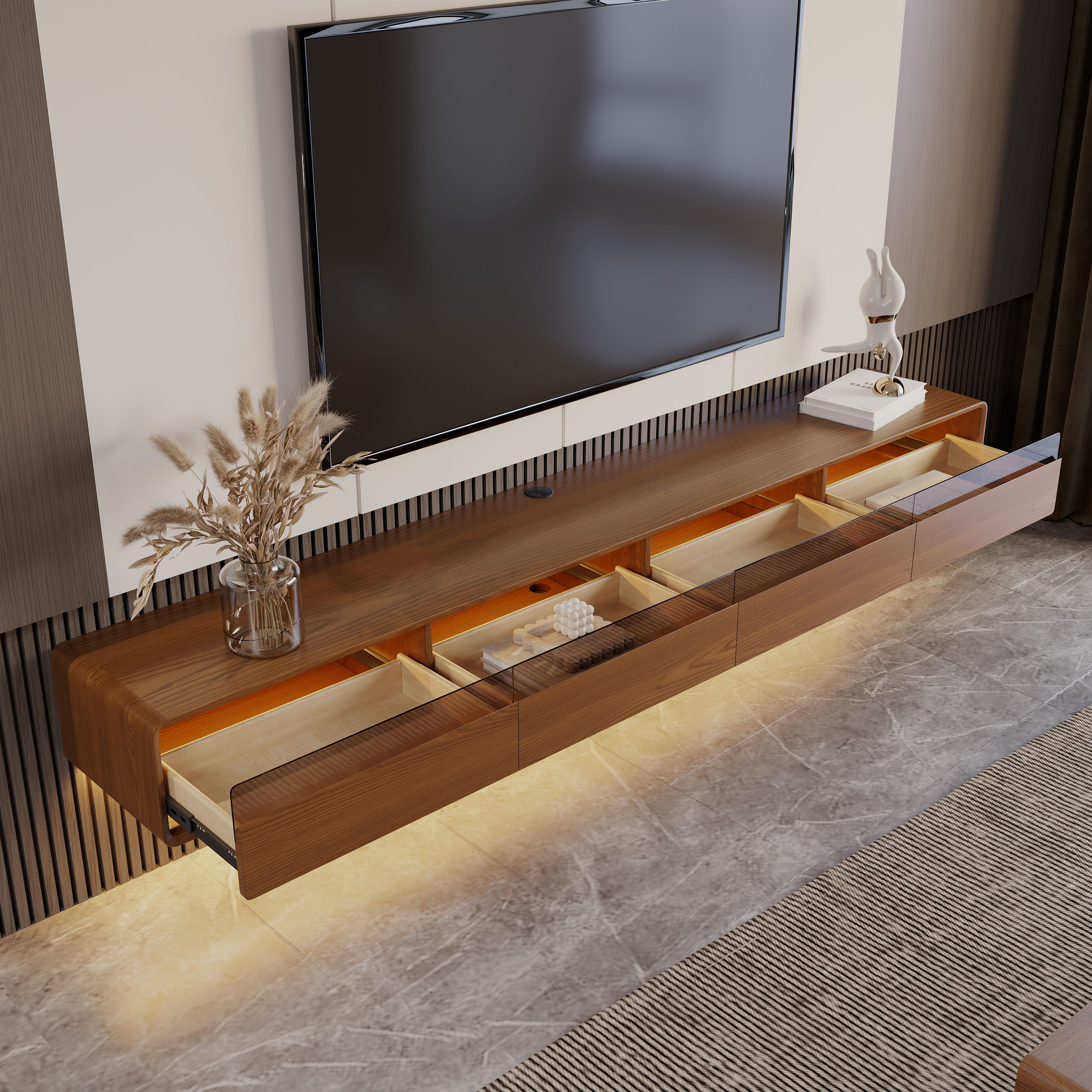 Fully Assemble Walnut Color MDF TV Stands