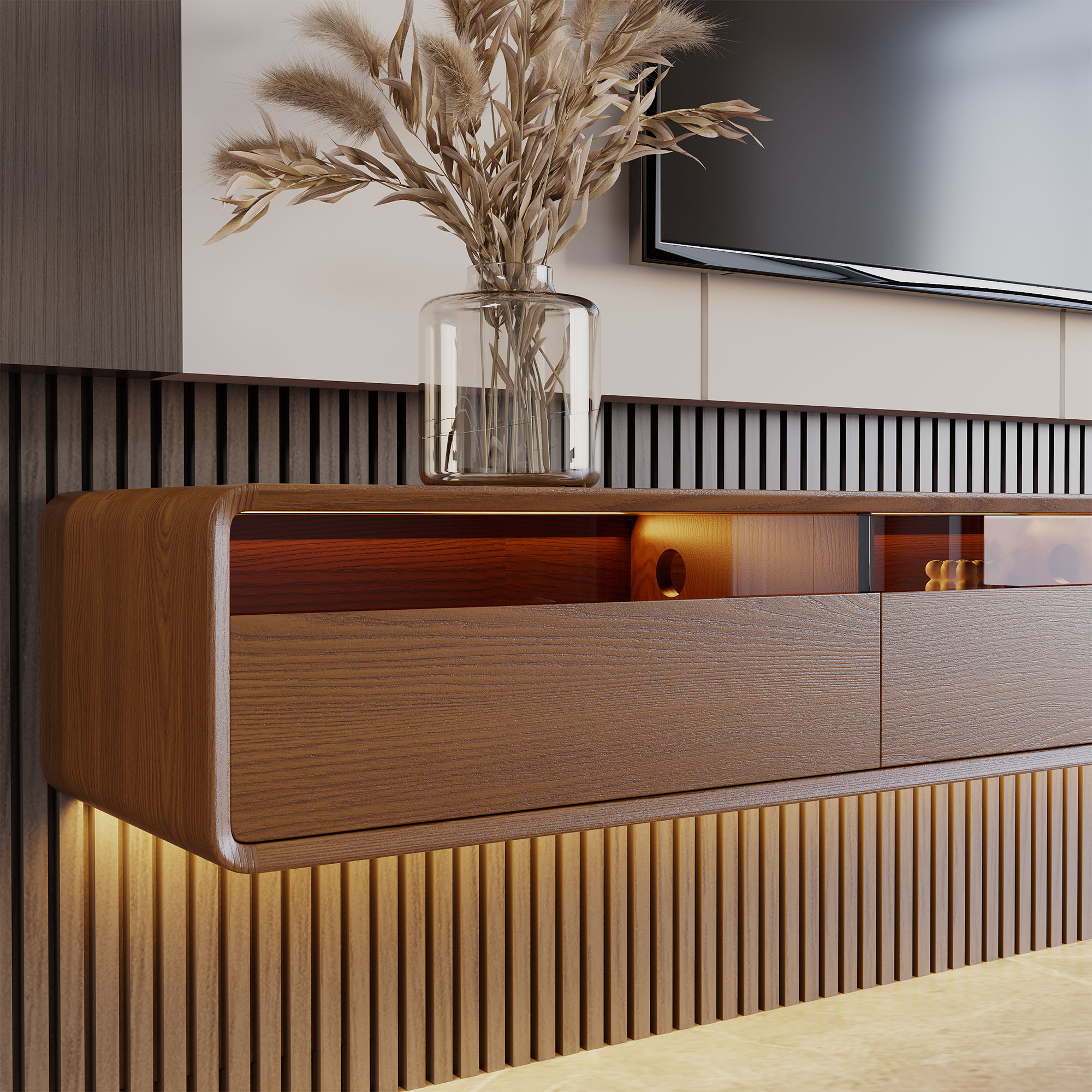 with Light Walnut Color MDF TV Stands