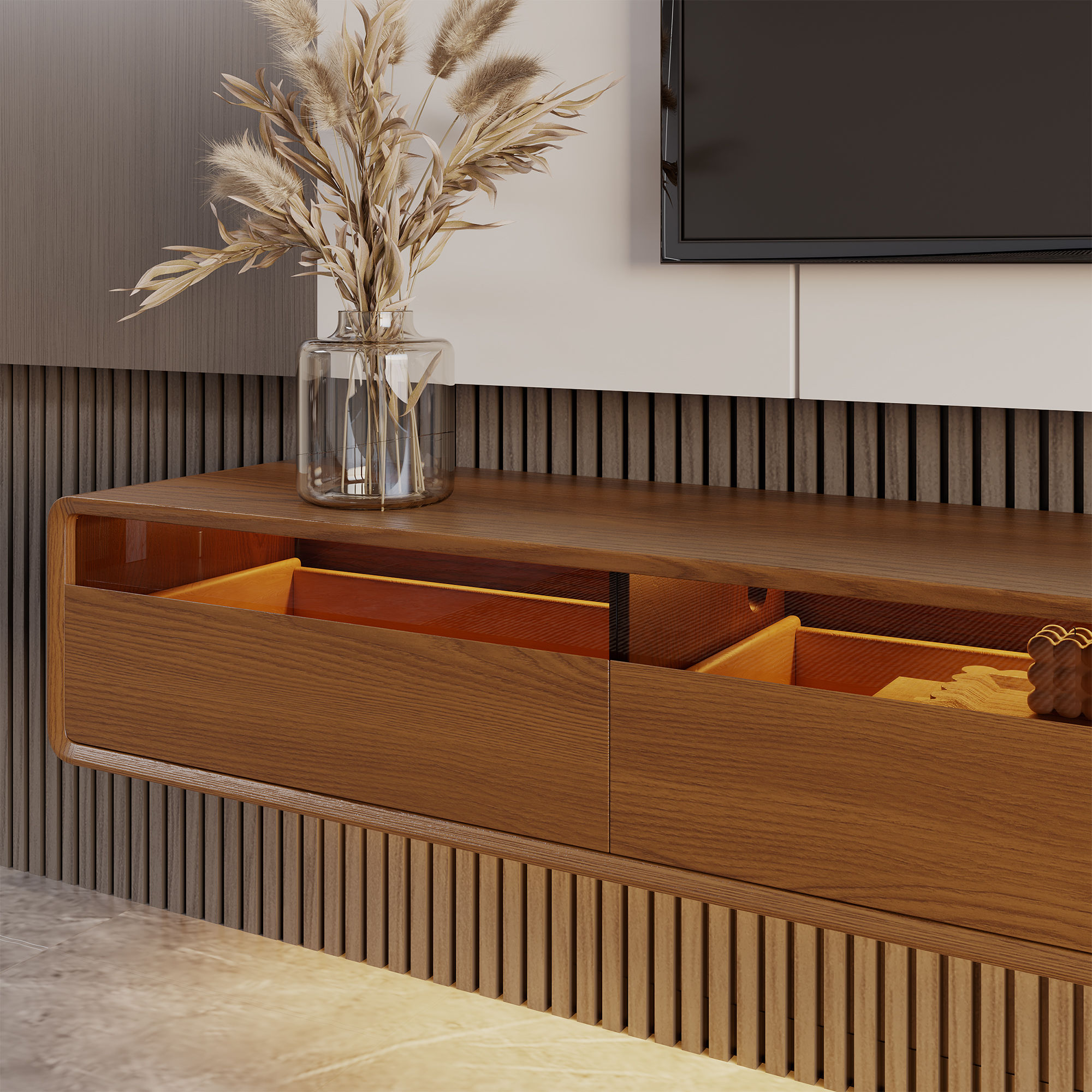 Fully Assemble Walnut Color MDF TV Stands