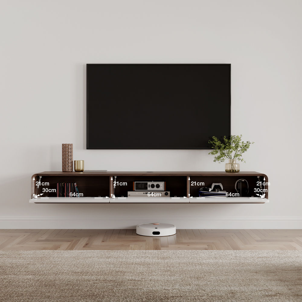 mit Schubladen Dunkles Holz und Weiß  MDF TV-Möbel