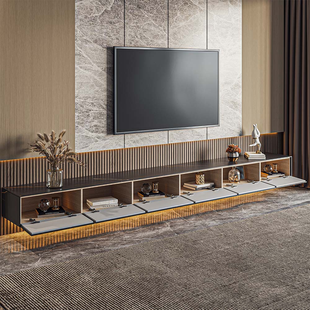 with Drawers Black Sintered Stone TV Stands