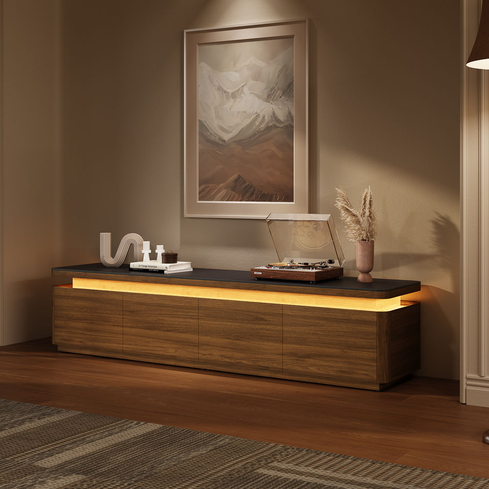 On the Ground Dark Wood & Black MDF TV Stands