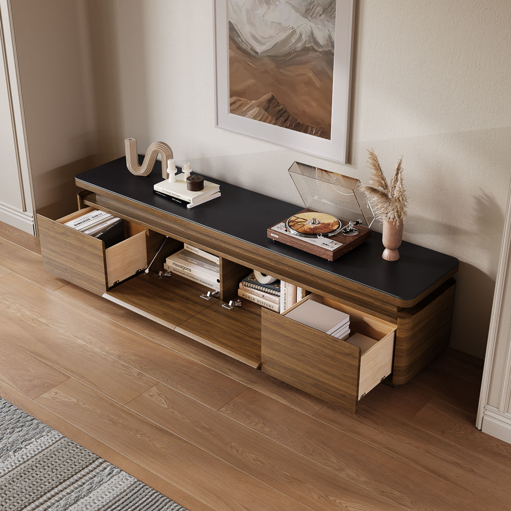 On the Ground Dark Wood & Black MDF TV Stands