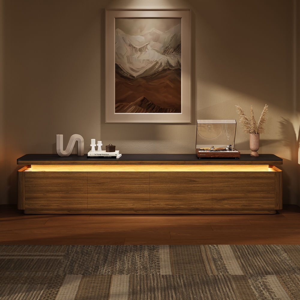 On the Ground Dark Wood & Black MDF TV Stands