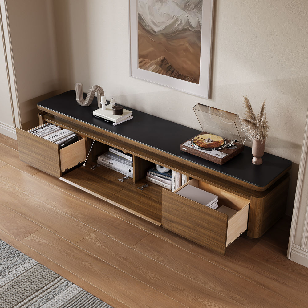 Sintered Stone Dark Wood & Black MDF TV Stands