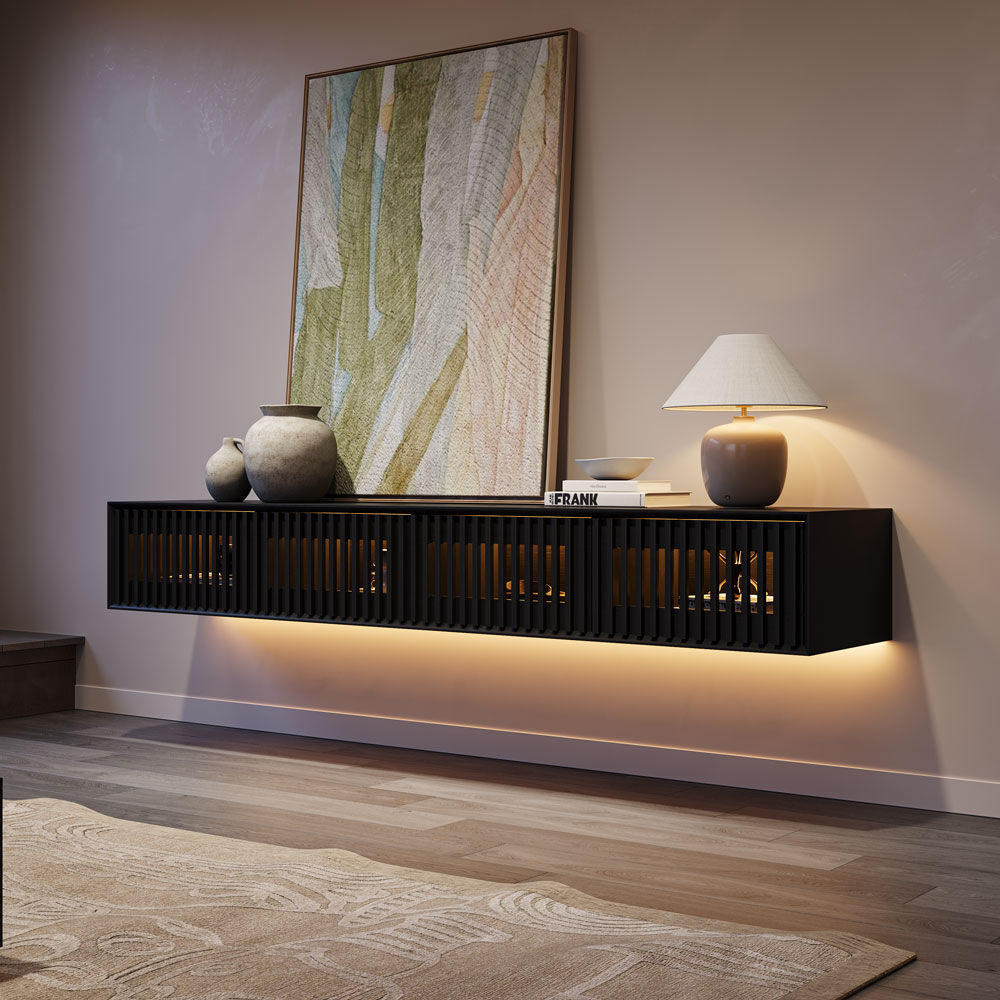 Wood Tabletop Black MDF TV Stands