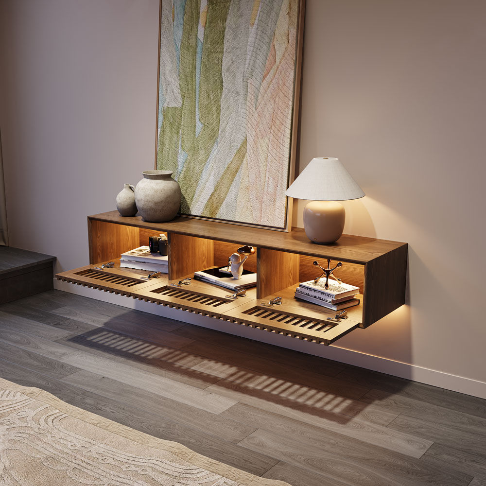 with Cabinets Walnut Color MDF TV Stands