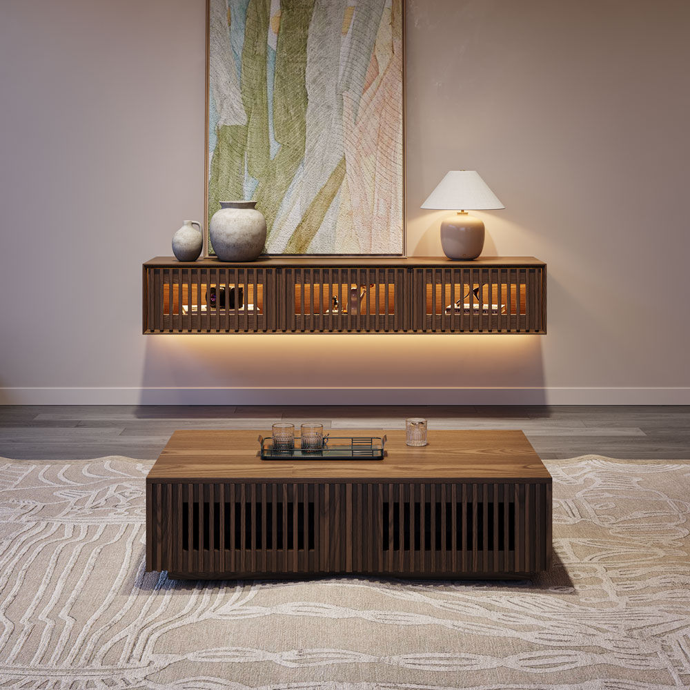 Wood Tabletop Walnut Color MDF TV Stands