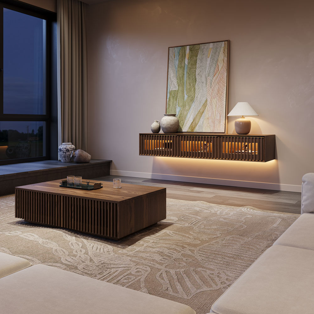 Floating Walnut Color MDF TV Stands