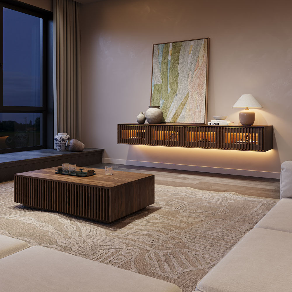 Wood Tabletop Walnut Color MDF TV Stands