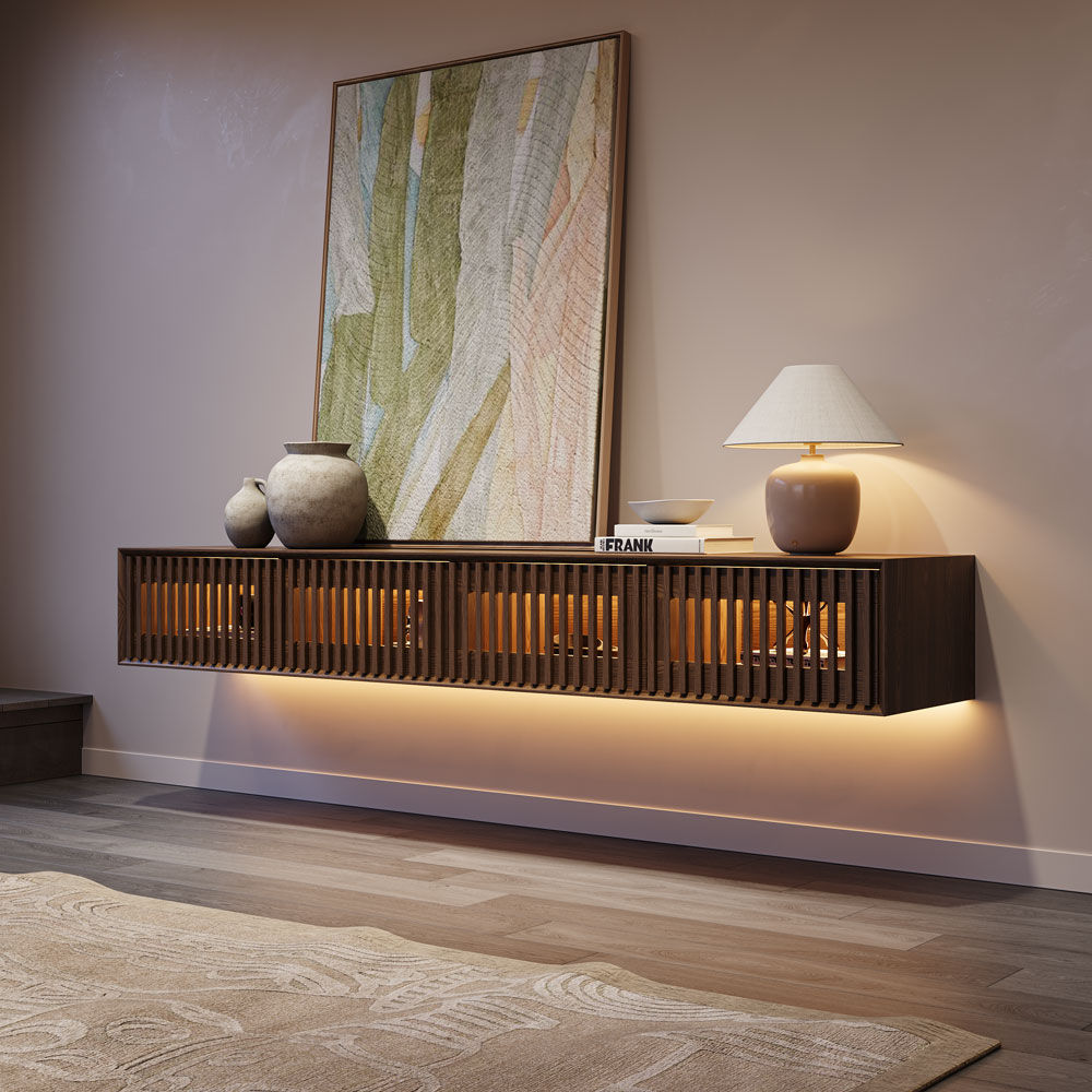 Wood Tabletop Walnut Color MDF TV Stands