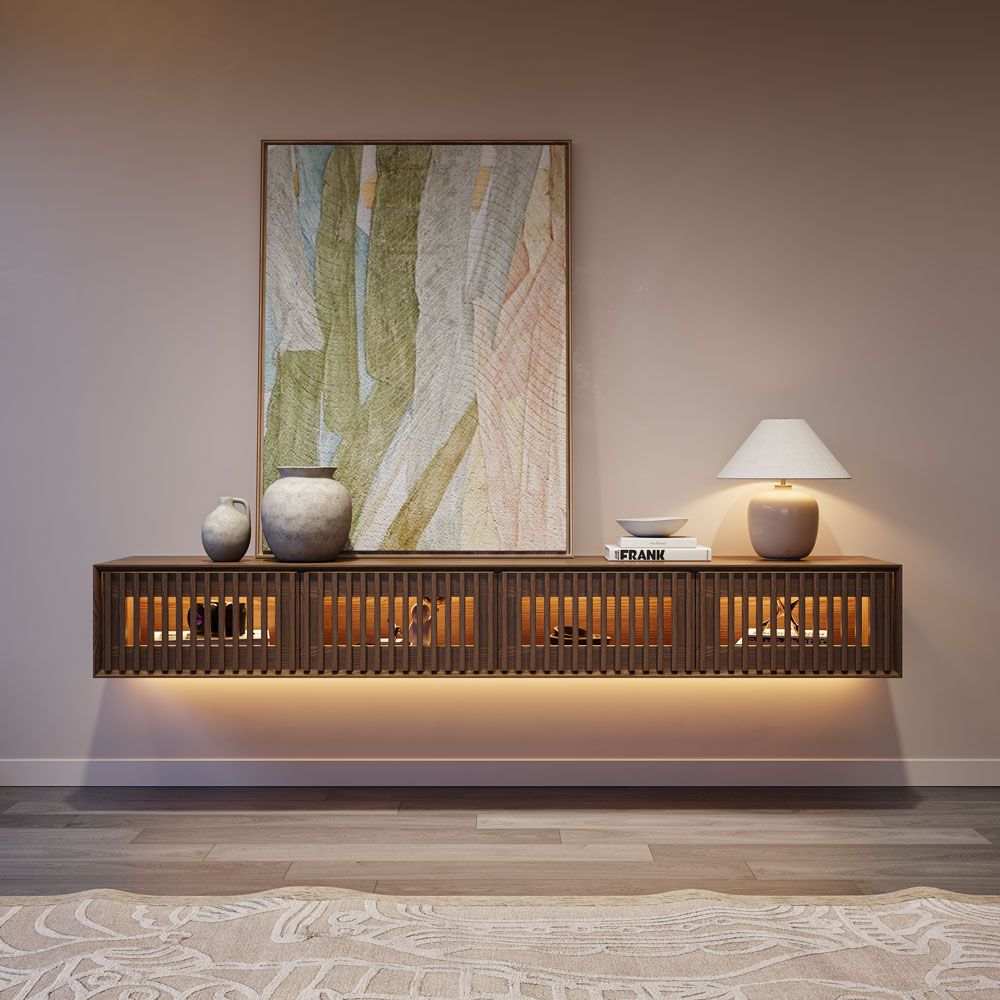 Rectangular Walnut Color MDF TV Stands