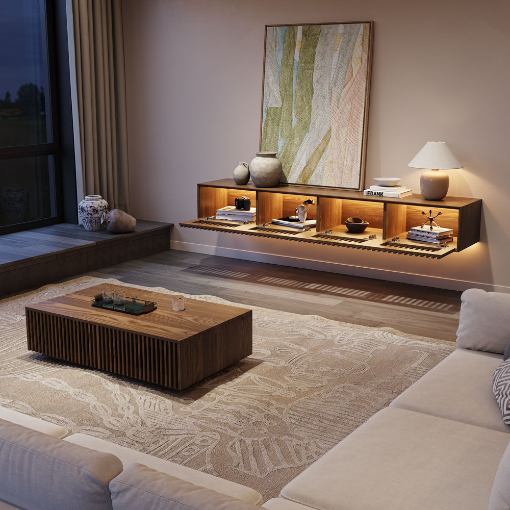 Wood Tabletop Walnut Color MDF TV Stands