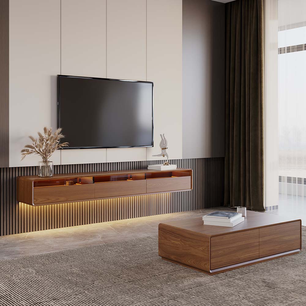 Floating Walnut Color MDF TV Stands