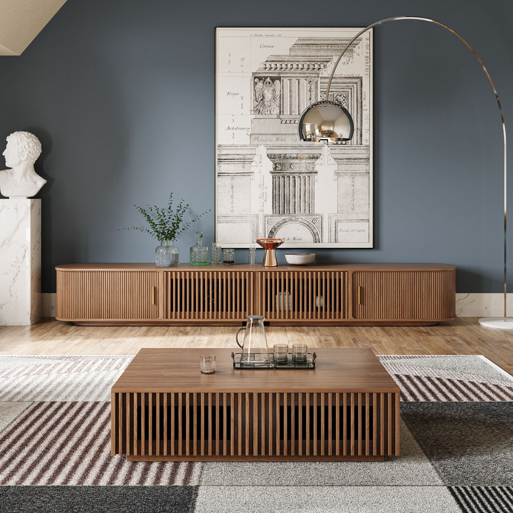 Partly Assemble Walnut Color Plywood TV Stands