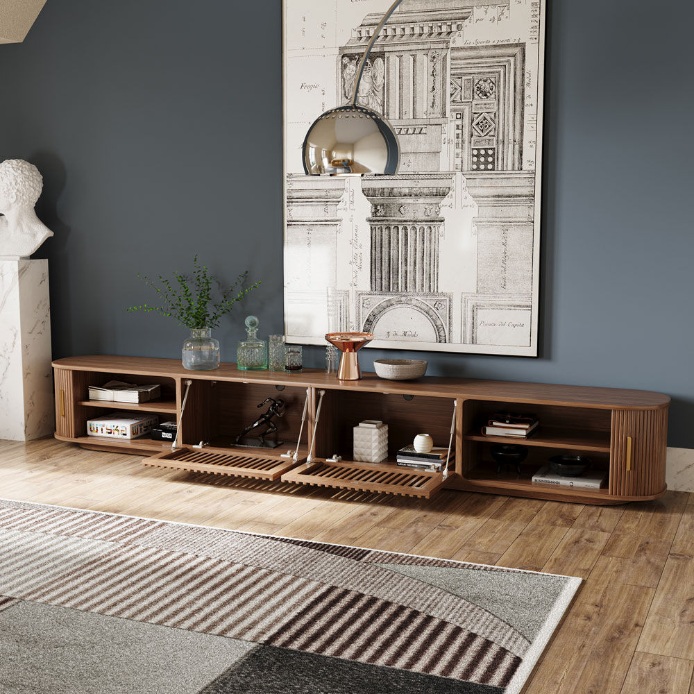 Partly Assemble Walnut Color Plywood TV Stands