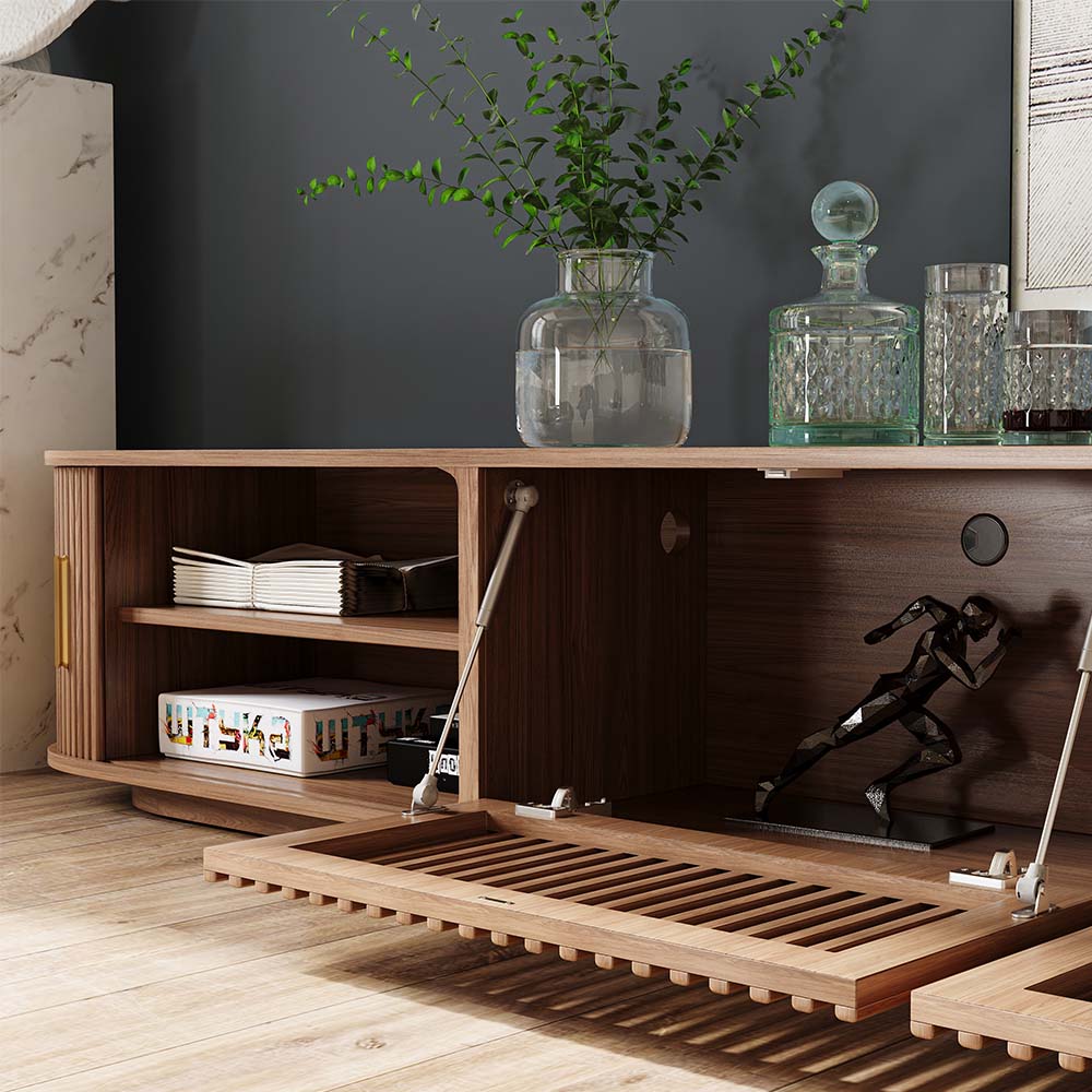 Floor TV Stand Walnut Color Plywood TV Stands