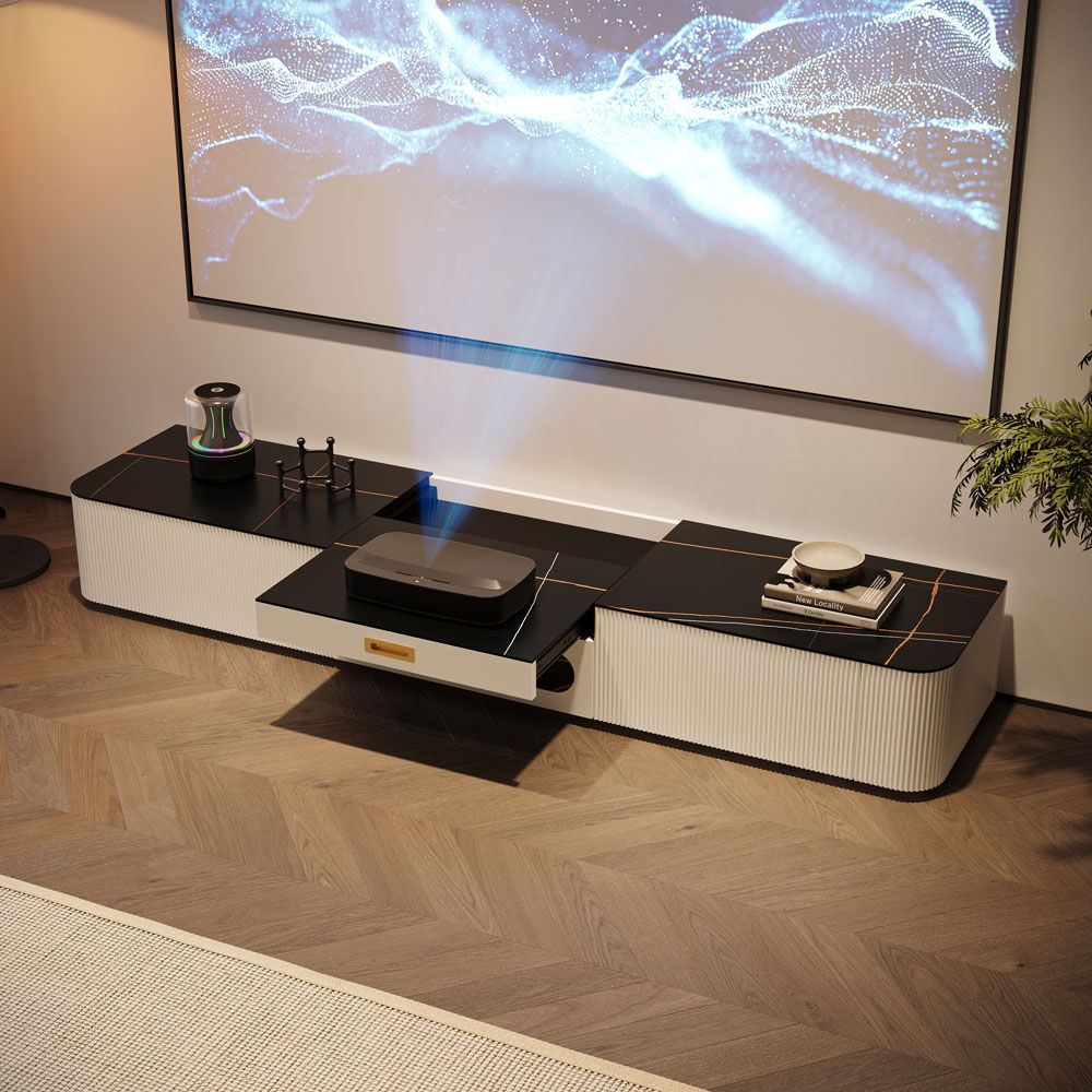For Projector Black & White Sintered Stone TV Stands