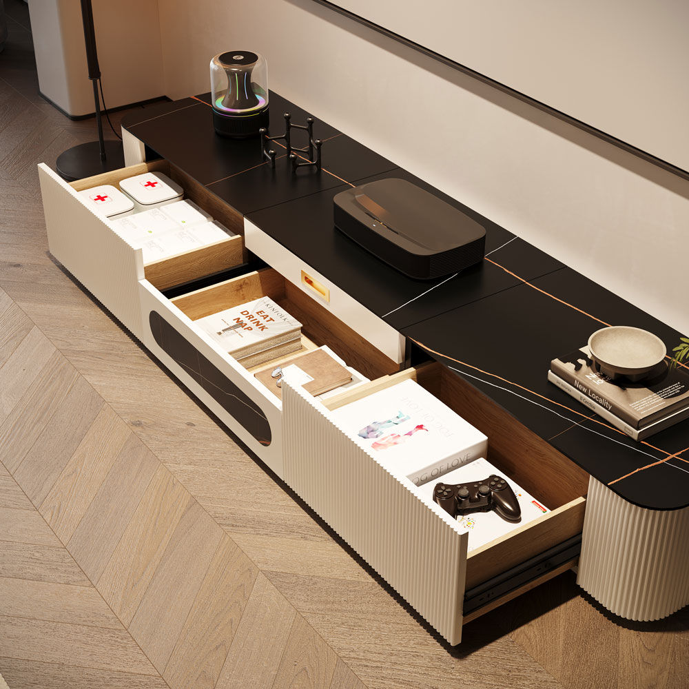 On the Ground Black & White Sintered Stone TV Stands