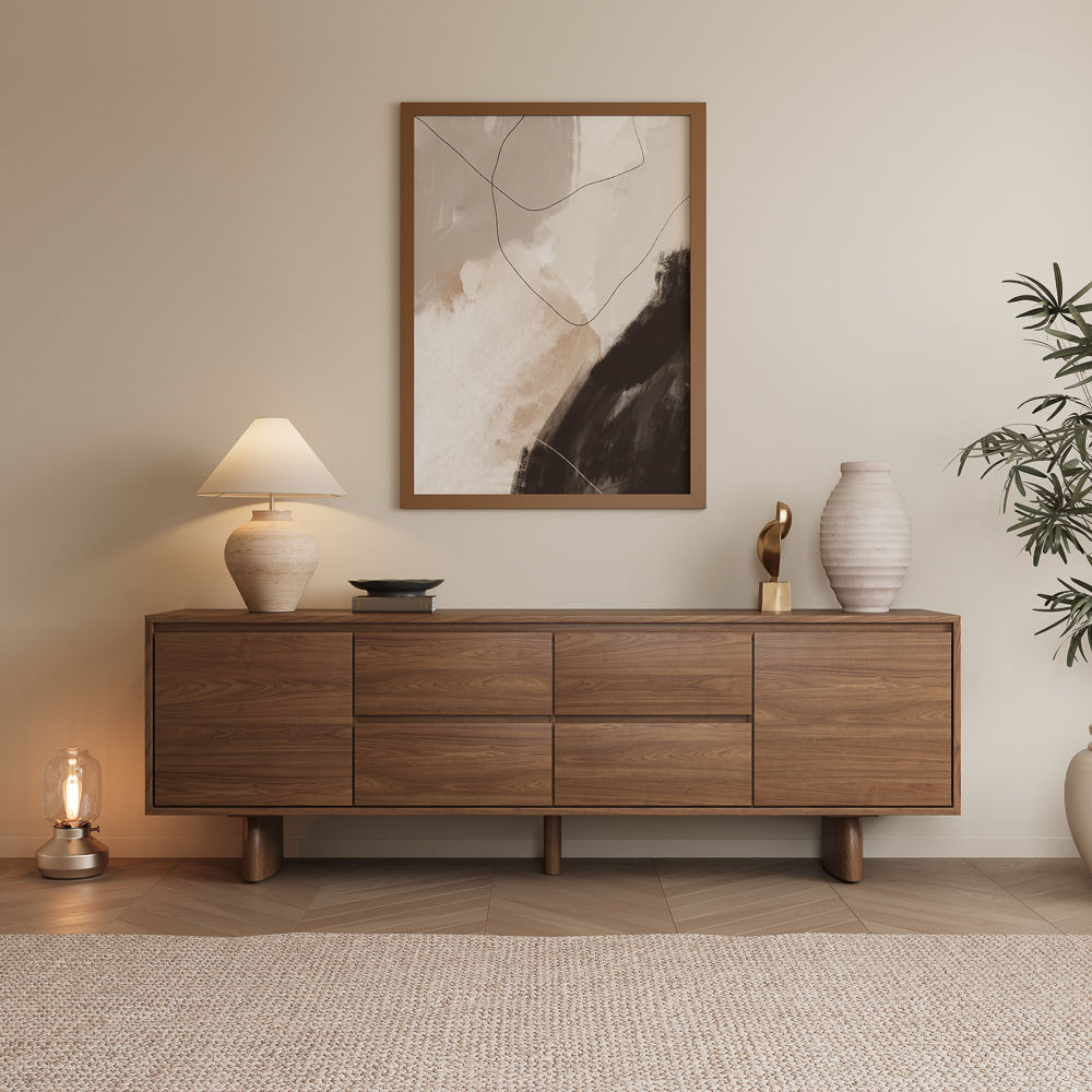 with Drawers Walnut Color MDF TV Stands
