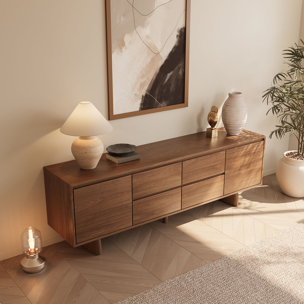 Solid Wood Walnut Color MDF TV Stands