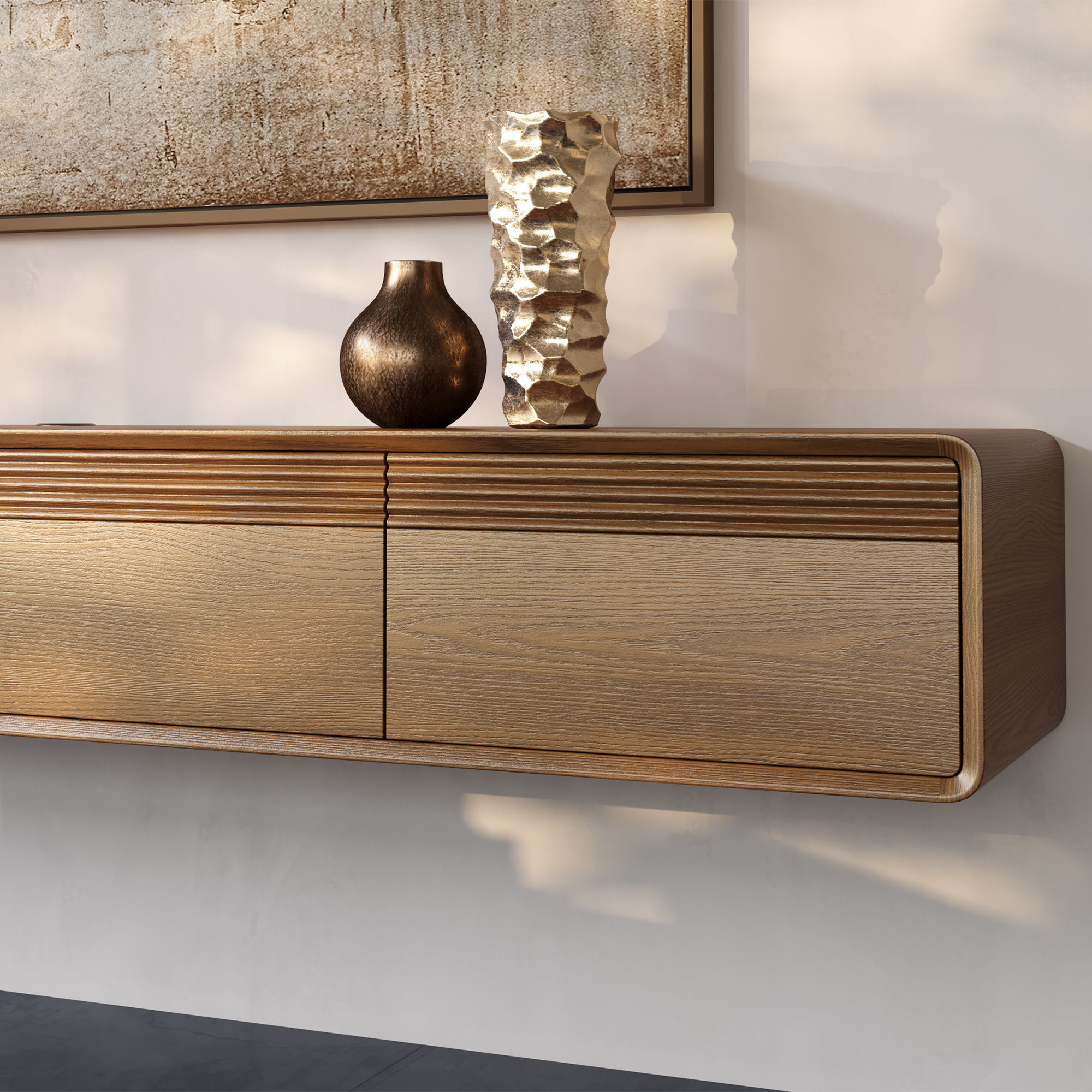Floating Walnut Color MDF TV Stands