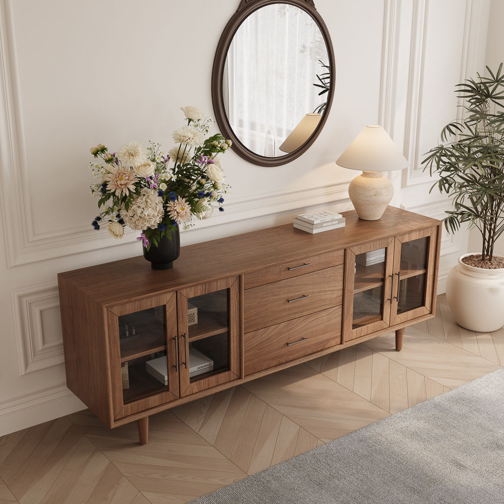 Glass Walnut Color MDF TV Stands