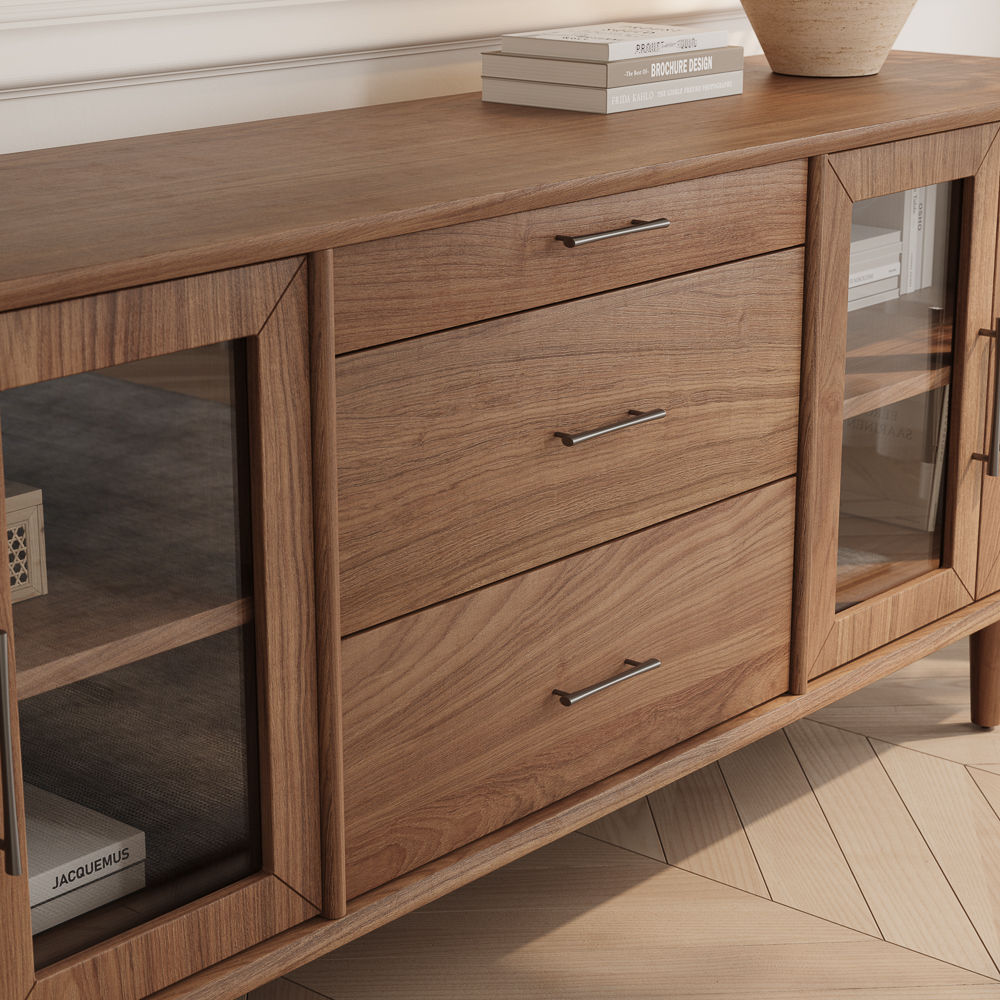 Solid Wood Leg Walnut Color MDF TV Stands