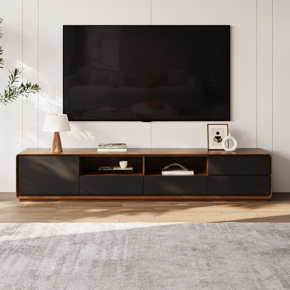 On the Ground Dark Wood & Black MDF TV Stands