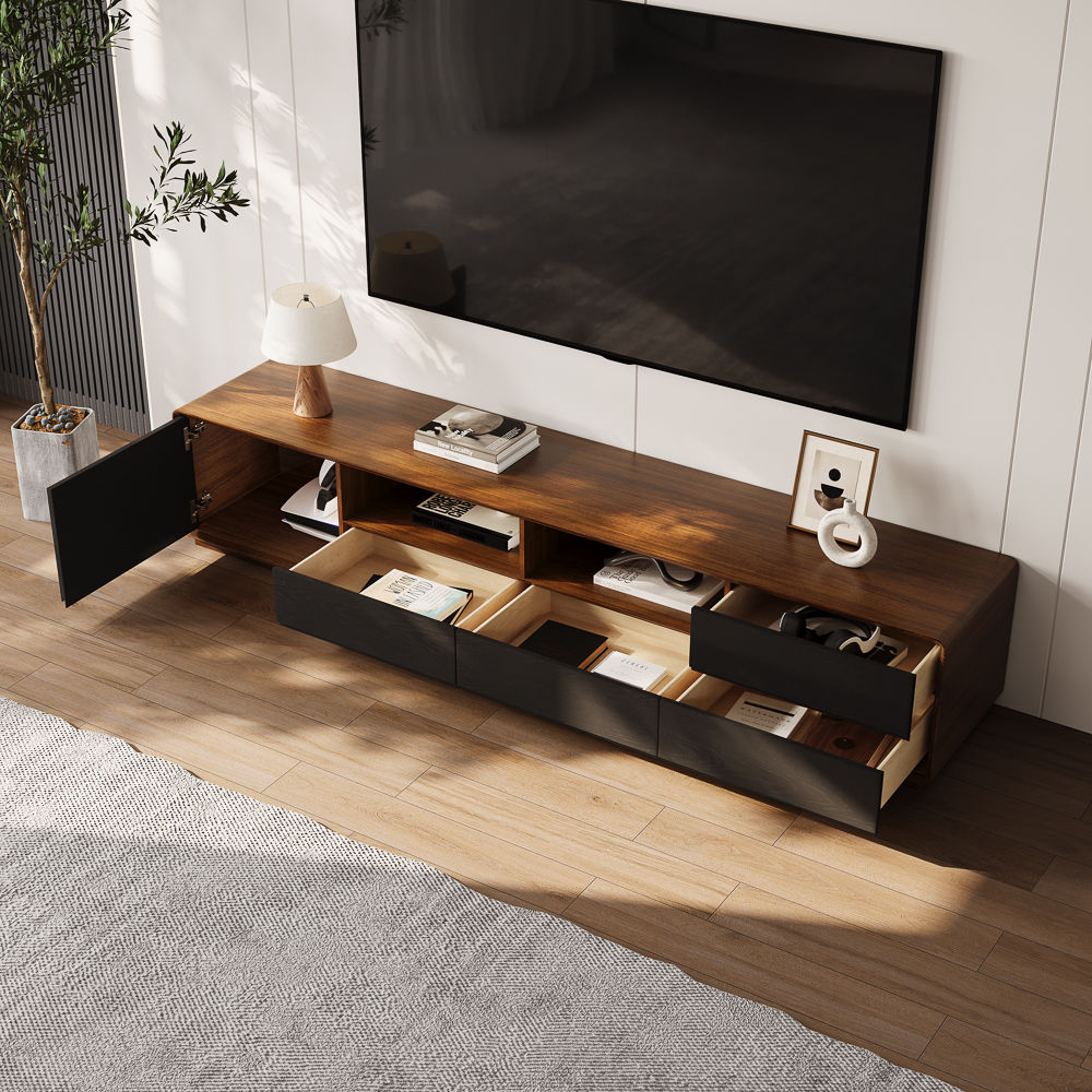 with Drawers Dark Wood & Black MDF TV Stands