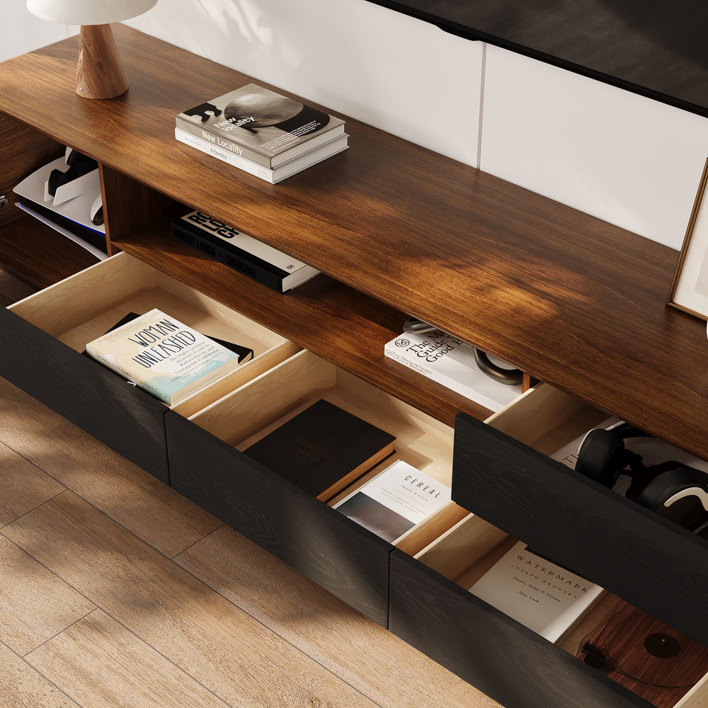 On the Ground Dark Wood & Black MDF TV Stands